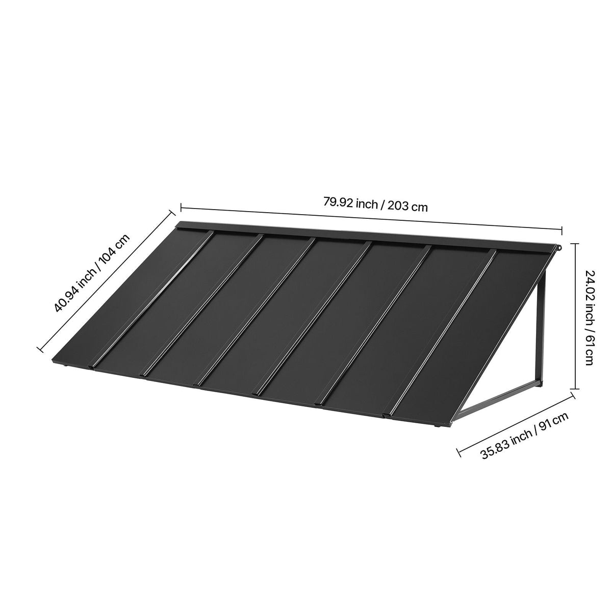 Fixed Metal Awning 80 x 36 in, Window Awning Door Canopy, Stable Triangle Steel Frame Exterior Awnings Rain, and Snow Sunlight Protection for Door Entrance, Windows, Porches, Balconies