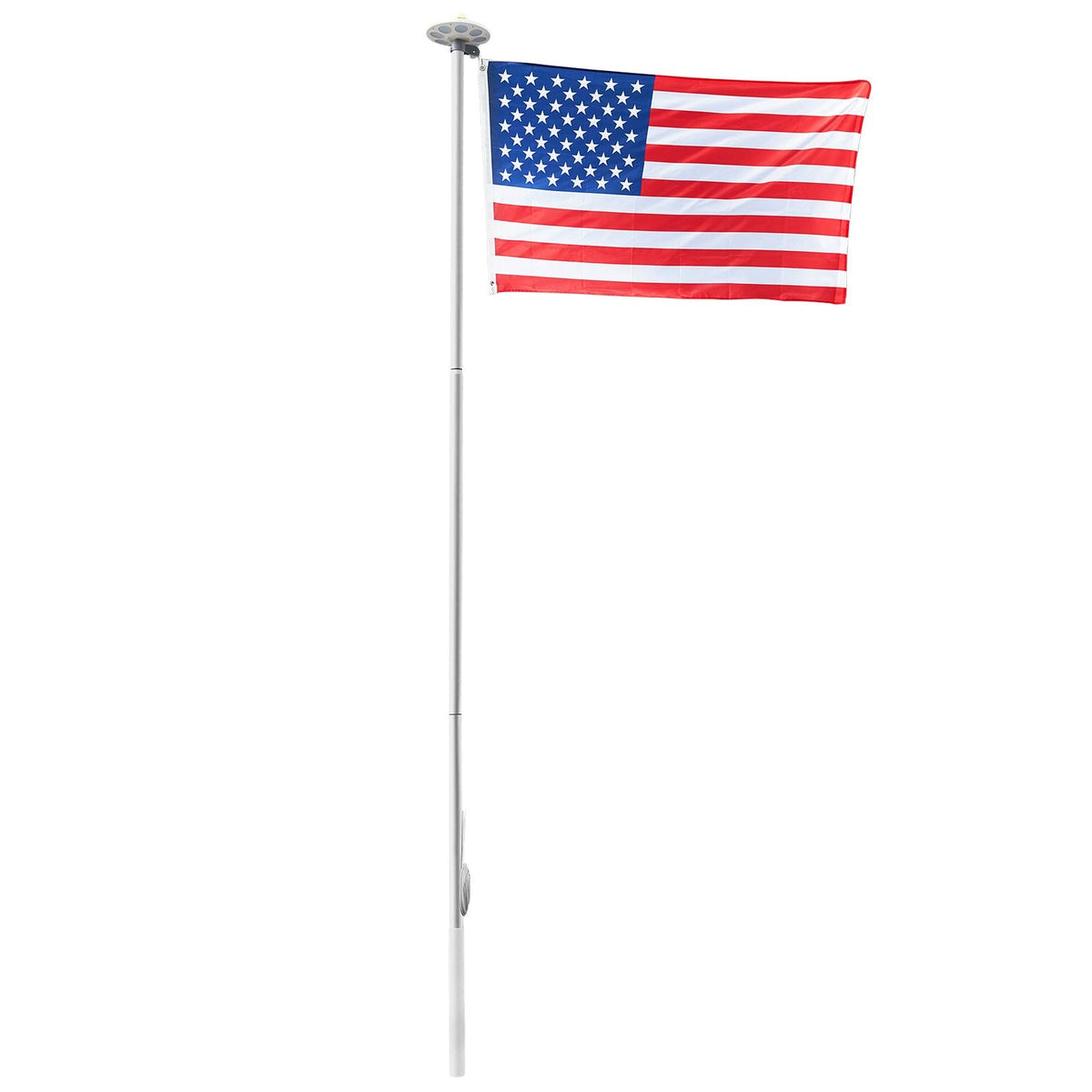 Flag Pole, 20ft Heavy Duty Sectional Flagpole Kit with 136 LED Solar Light for Outside House In Ground, Outdoor Aluminum Flagpole with 3x5 American Flag for Yard, Residential, Commercial, Silver