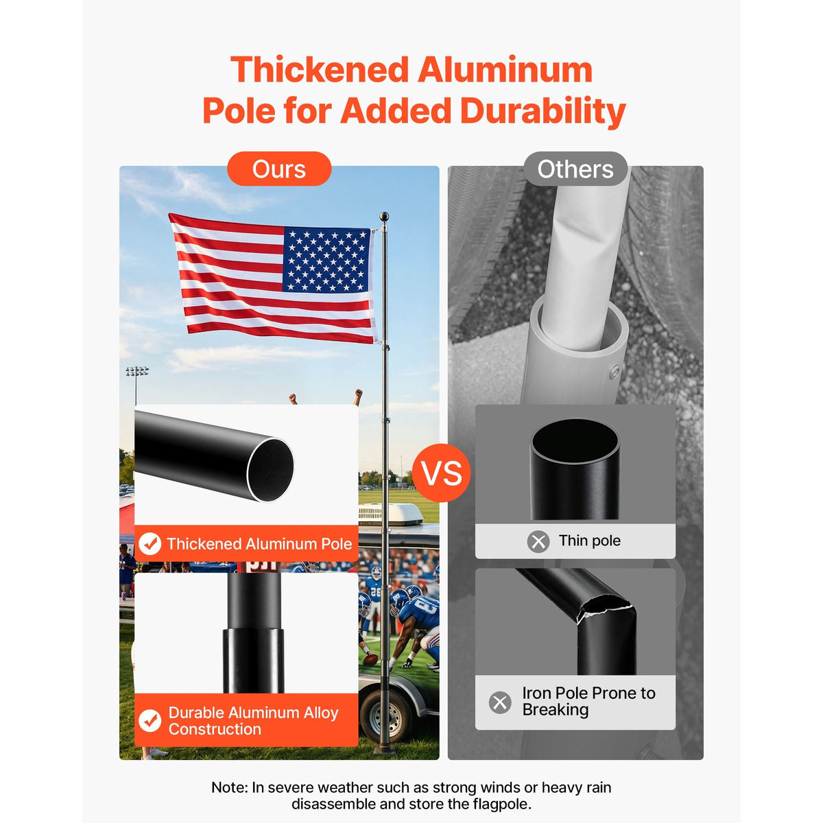 Flag Pole, 20ft Heavy Duty Telescopic Flagpole Kit with Mounting Base for Vehicles, Extra Thick Outdoor Aluminum Flagpole Kit with 3x5 American Flag for Sedans, Pickups, RVs, Food Trucks, Black