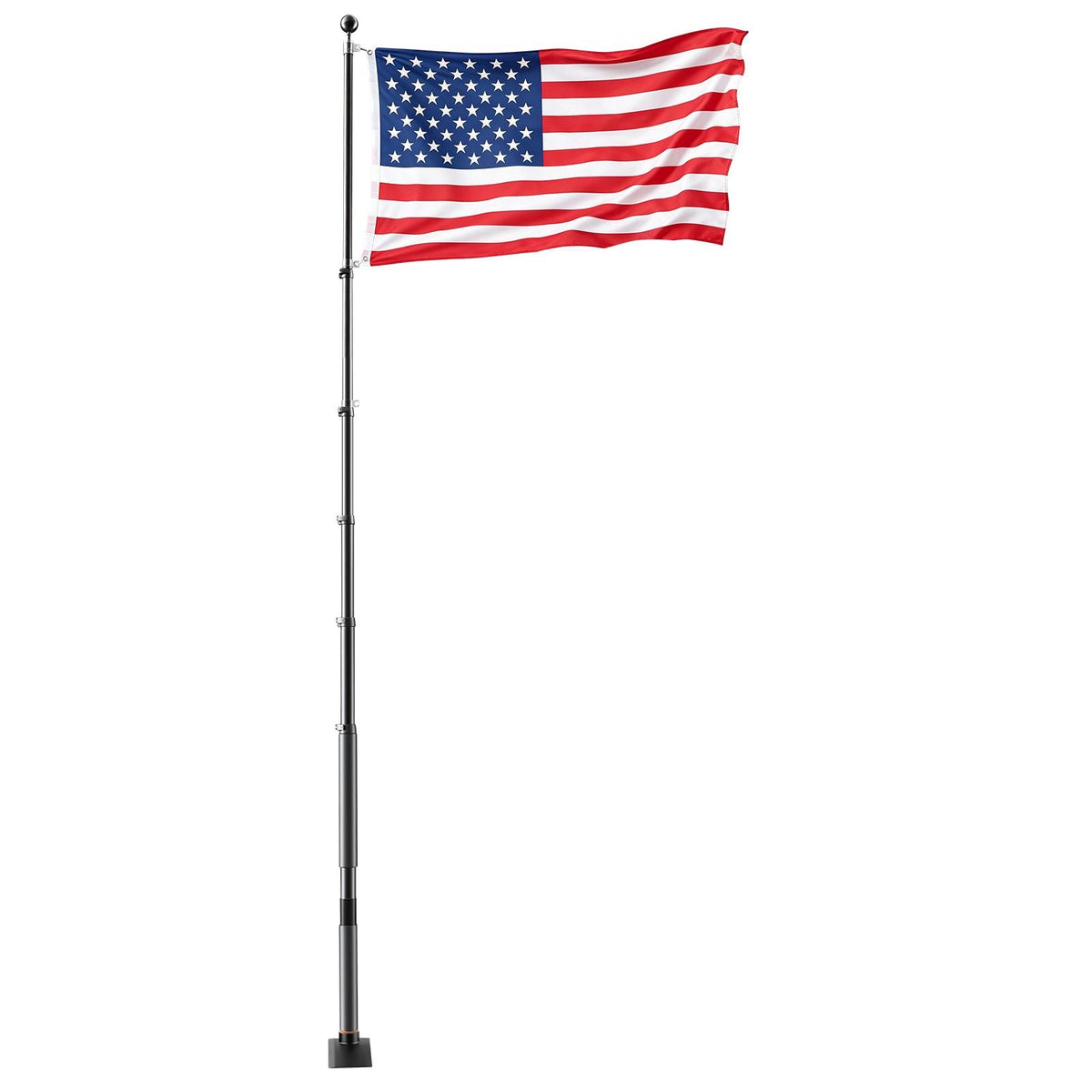 Flag Pole, 20ft Heavy Duty Telescopic Flagpole Kit with Mounting Base for Vehicles, Extra Thick Outdoor Aluminum Flagpole Kit with 3x5 American Flag for Sedans, Pickups, RVs, Food Trucks, Black