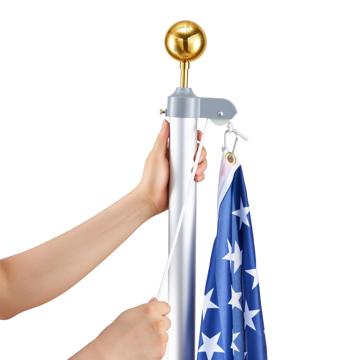 Flag Pole, 25ft Heavy Duty Sectional Flagpole Kit for Outside House In Ground, Extra Thick Outdoor Aluminum Flagpole Kit with 3x5 American Flag for Yard, Residential or Commercial Use, Silver
