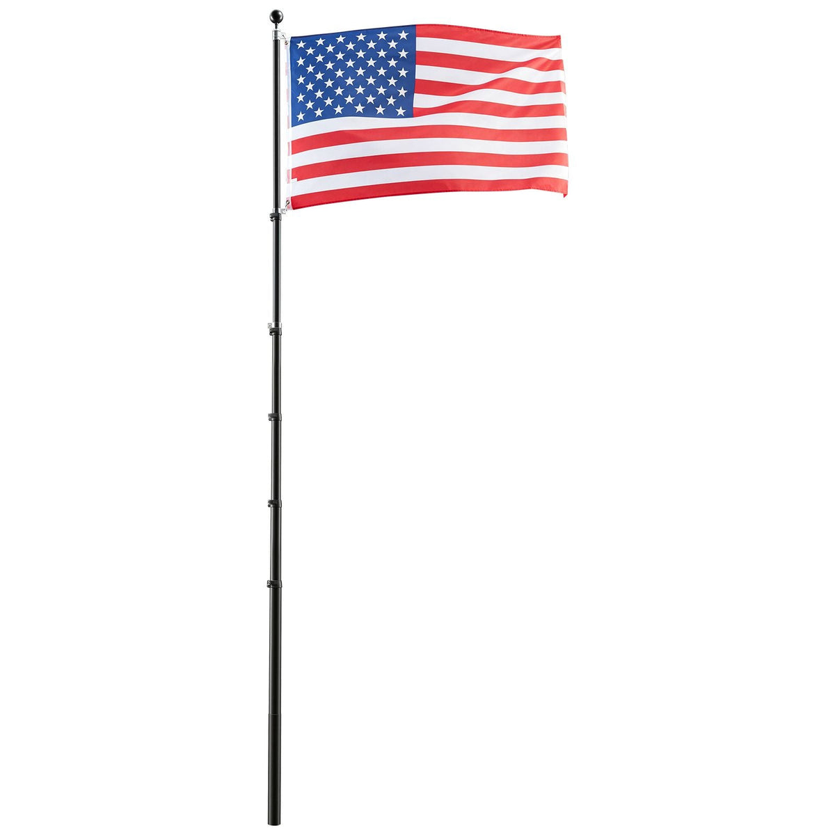 Flag Pole, 30ft Heavy Duty Telescopic Flagpole Kit for Outside House In Ground, Extra Thick Outdoor Aluminum Flagpole Kit with 3x5 American Flag for Yard, Residential or Commercial Use, Black
