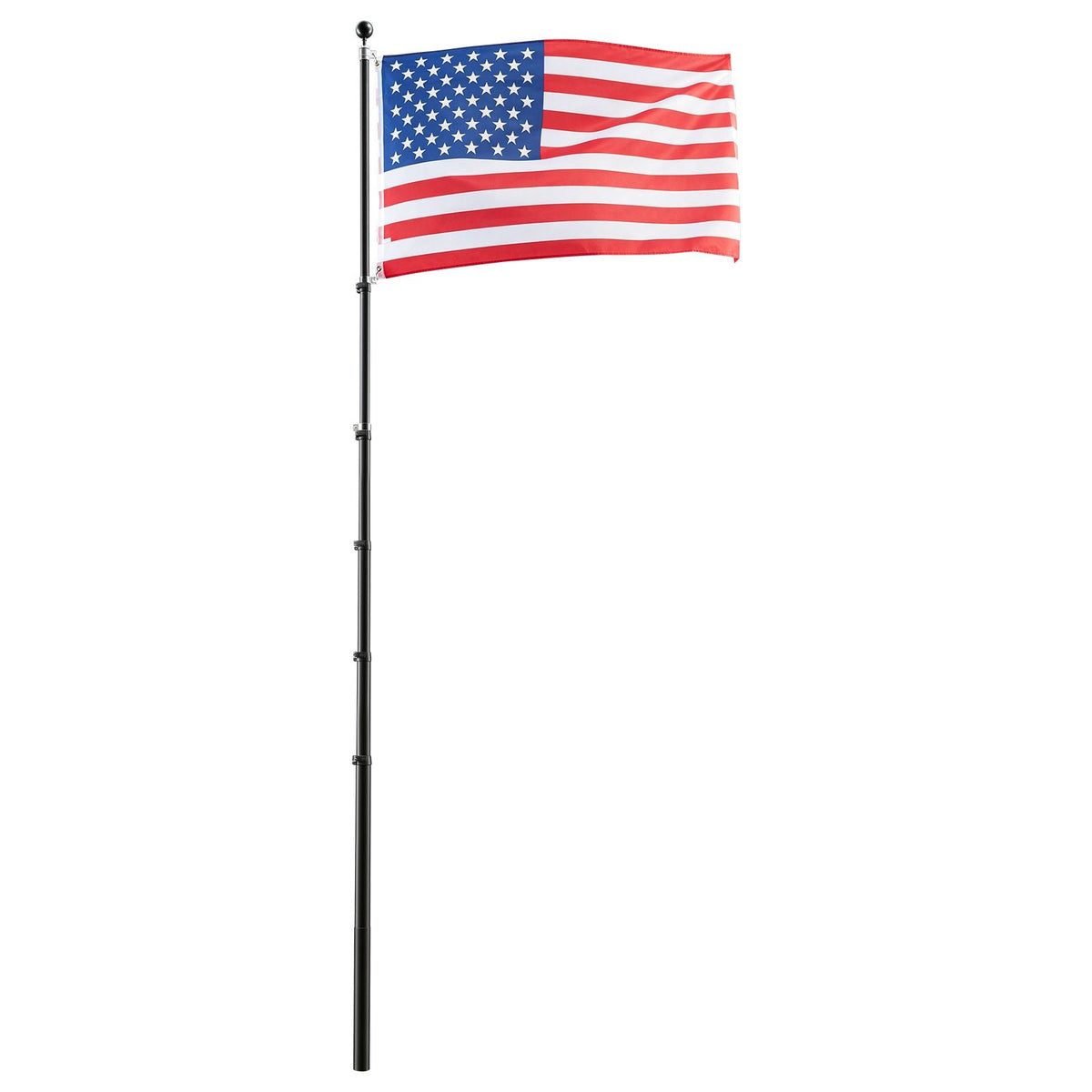Flag Pole, 30ft Heavy Duty Telescopic Flagpole Kit for Outside House In Ground, Extra Thick Outdoor Aluminum Flagpole Kit with 3x5 American Flag for Yard, Residential or Commercial Use, Black