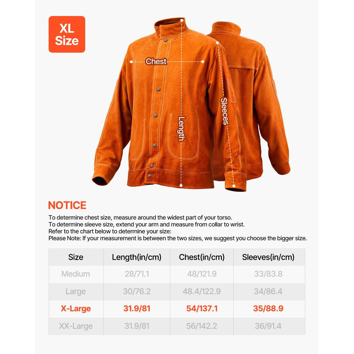 Flame-Resistant Welding Jacket - XL Size, Heavy Duty Cowhide Leather Welding Jacket, Waterproof Heat-Resistant Safety Jacket with Snap Buttons, 4 Pockets & Adjustable Cuffs for Welder Steelworks