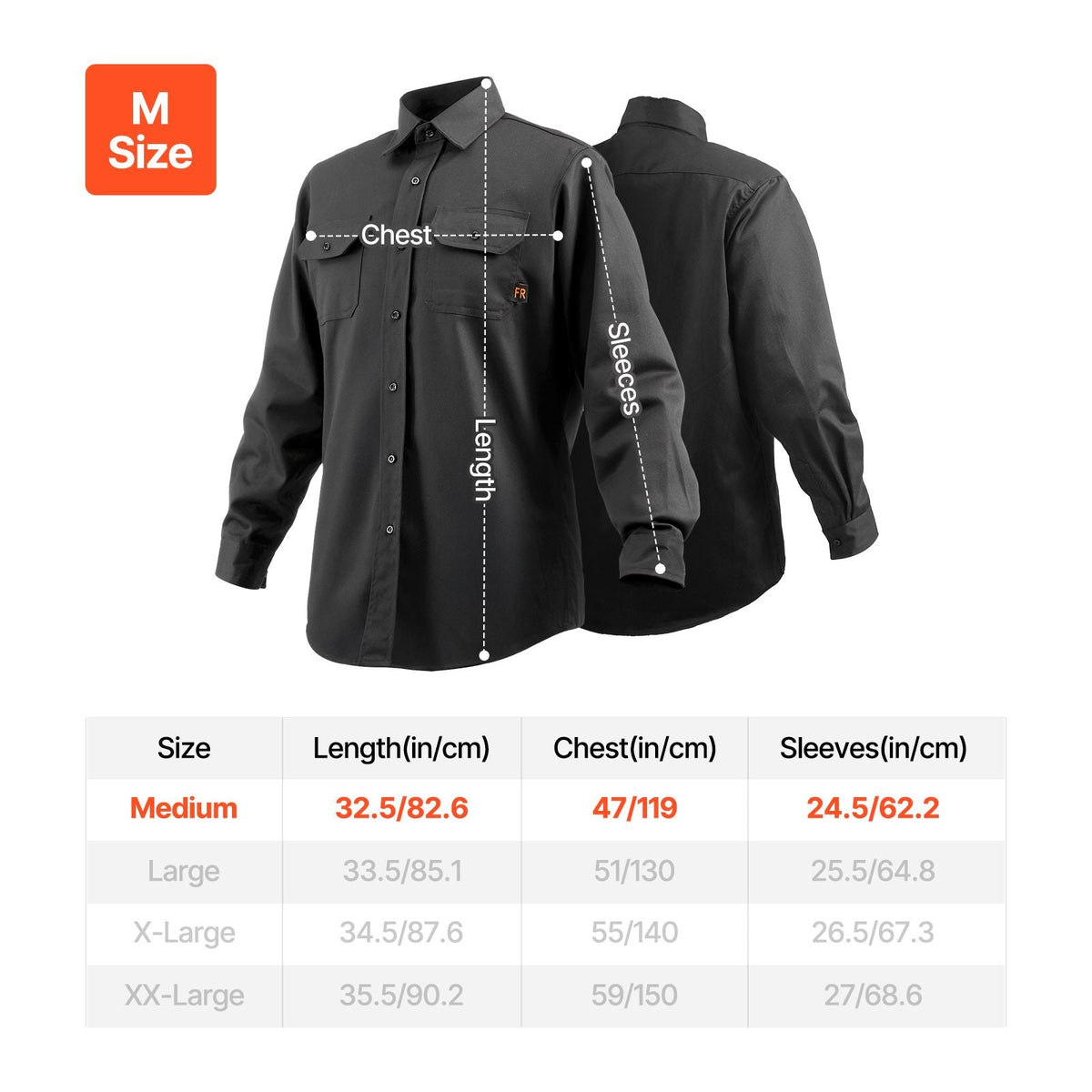 Flame Resistant Welding Jacket, 7oz. FR Shirts for Men, Machine Washable Cotton Heat-Resistant Welding Shirt, Meets ATPV 9.2 Cal/cm² Arc Rating - M Size