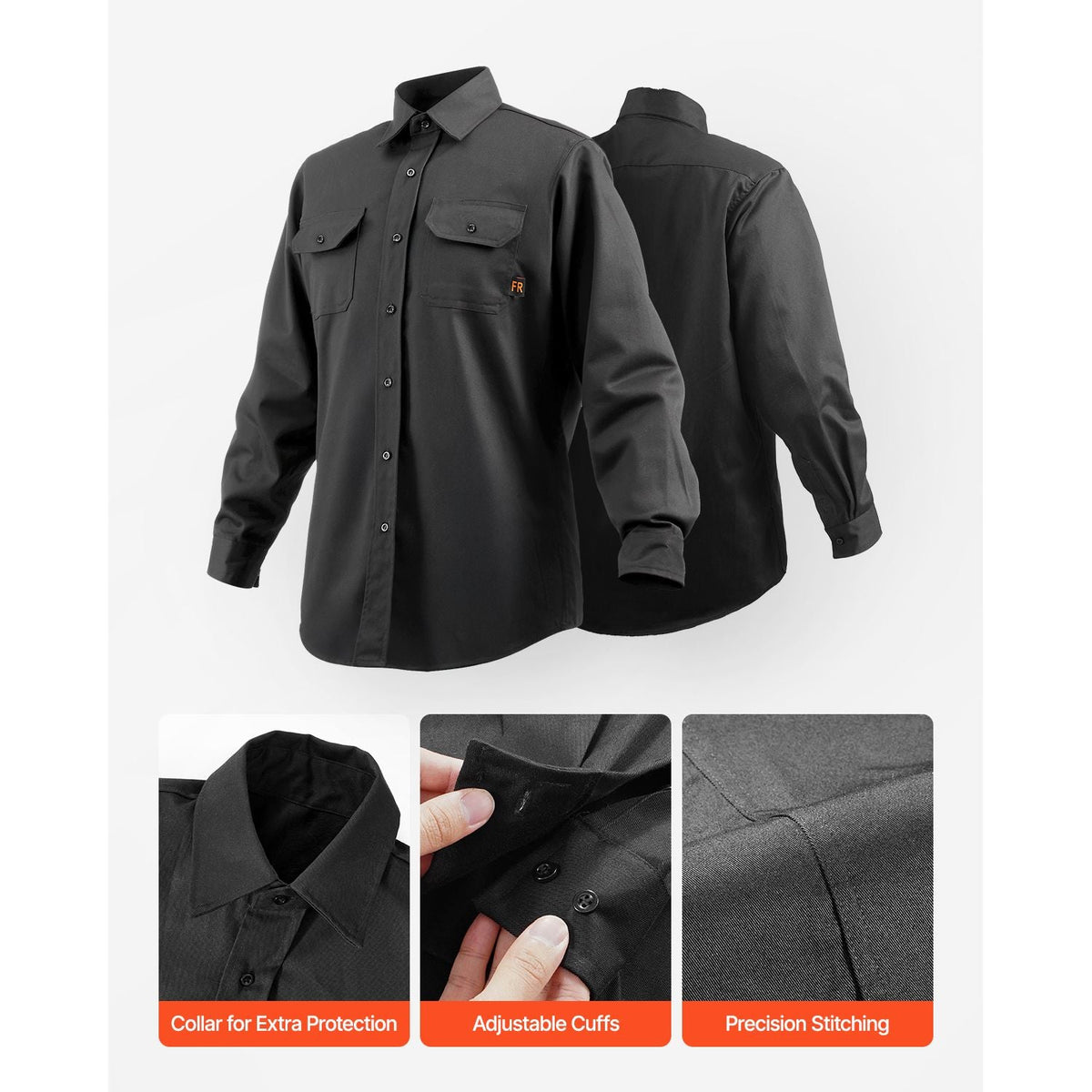 Flame Resistant Welding Jacket, 7oz. FR Shirts for Men, Machine Washable Cotton Heat-Resistant Welding Shirt, Meets ATPV 9.2 Cal/cm² Arc Rating - M Size