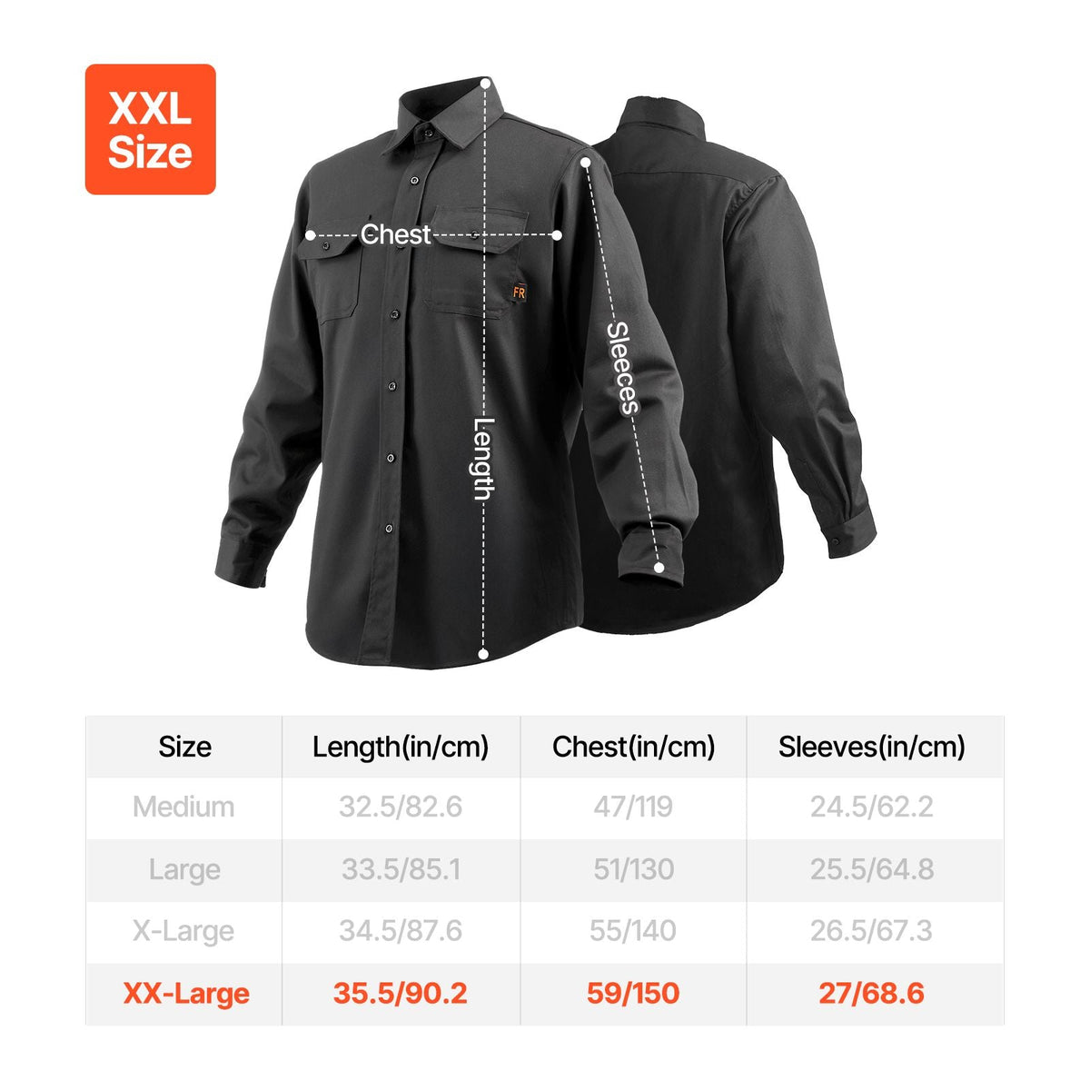 Flame Resistant Welding Jacket, 7oz. FR Shirts for Men, Machine Washable Cotton Heat-Resistant Welding Shirt, Meets ATPV 9.2 Cal/cm² Arc Rating - XXL Size