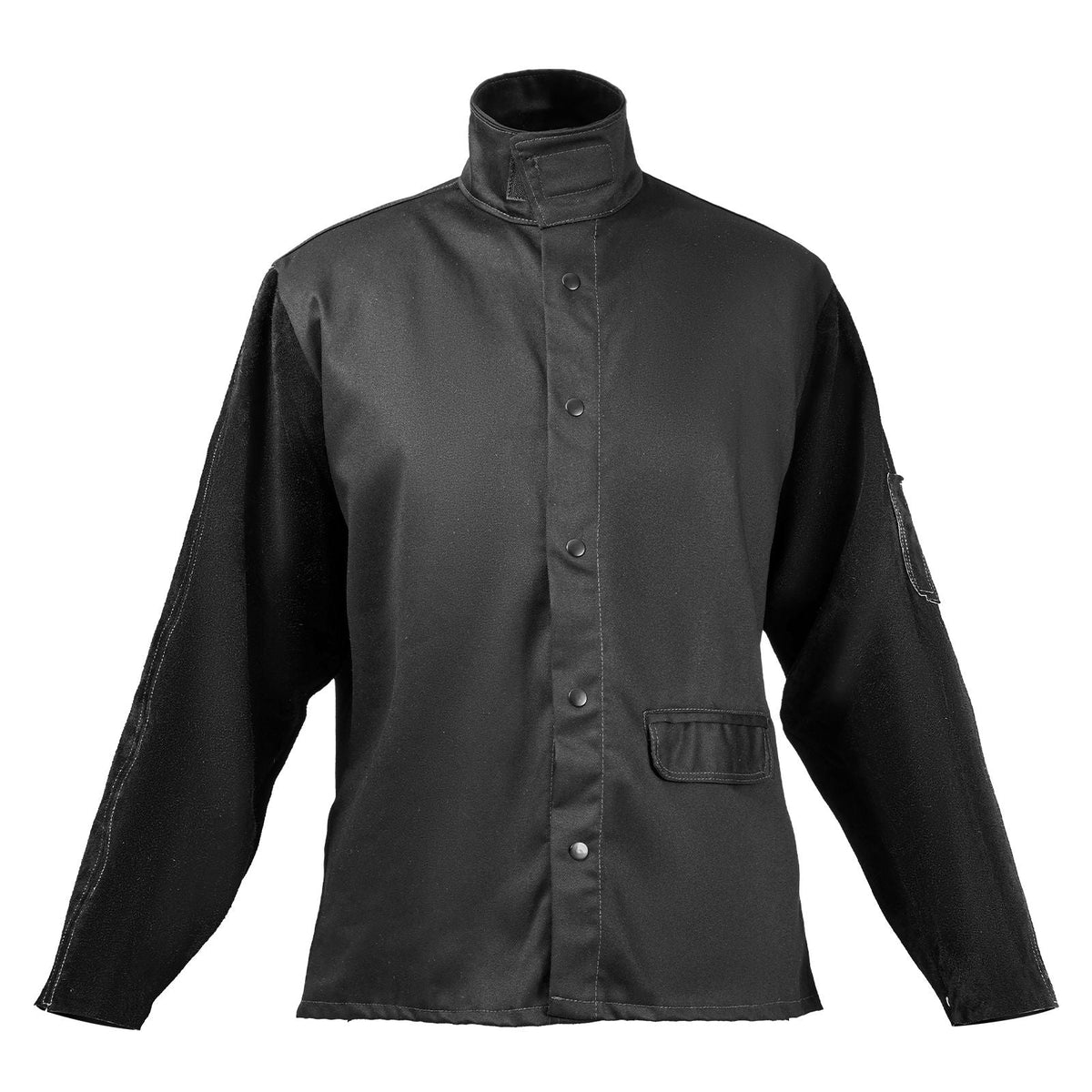 Flame Resistant Welding Jacket, Heavy Duty Split Cowhide Leather Sleeves + 9 oz. FR Pure Cotton Body, Heat-Resistant Welding Safety Jacket for Welder Fitters - XXL Size