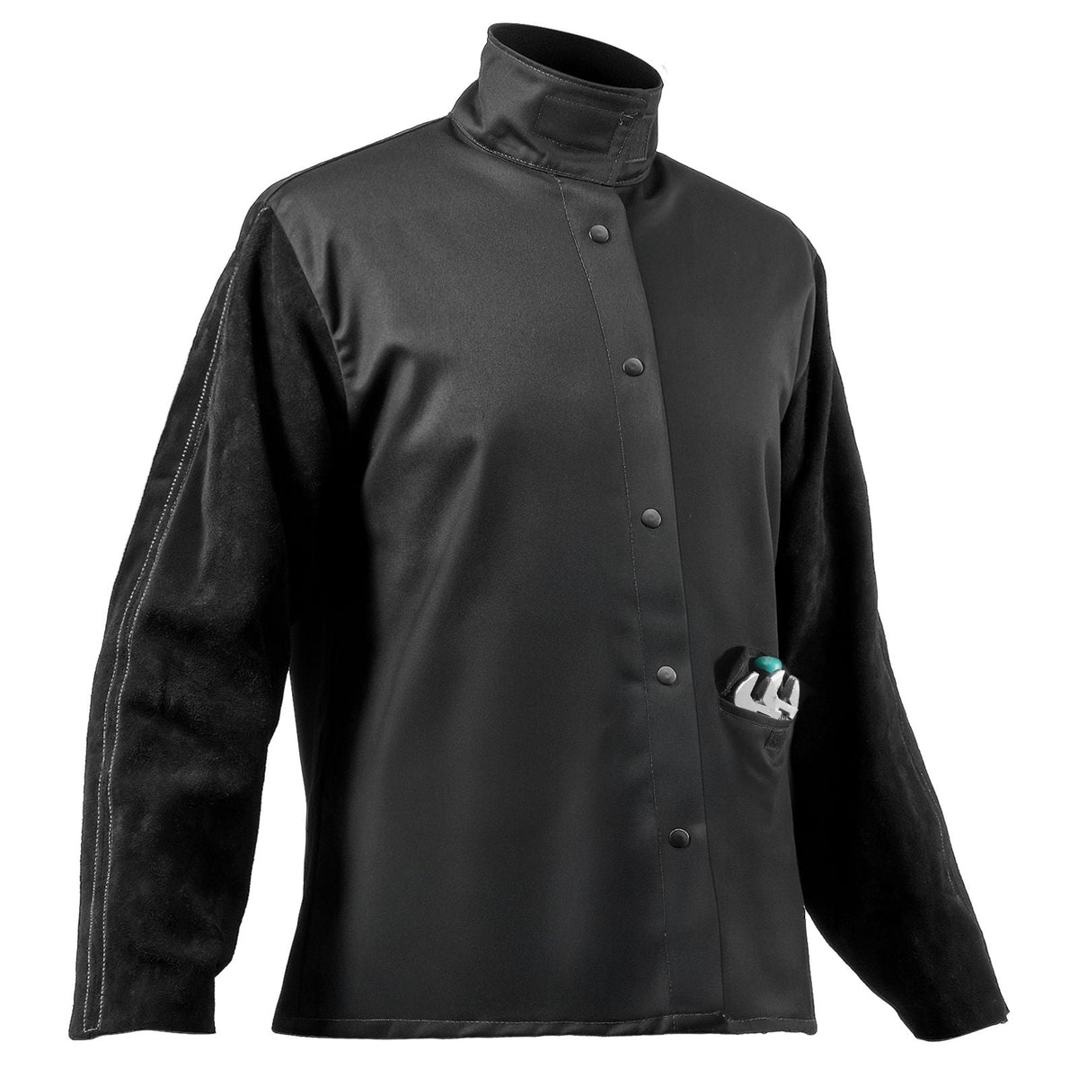 Flame Resistant Welding Jacket, Heavy Duty Split Cowhide Leather Sleeves + 9 oz. FR Pure Cotton Body, Heat-Resistant Welding Safety Jacket for Welder Fitters - XXL Size