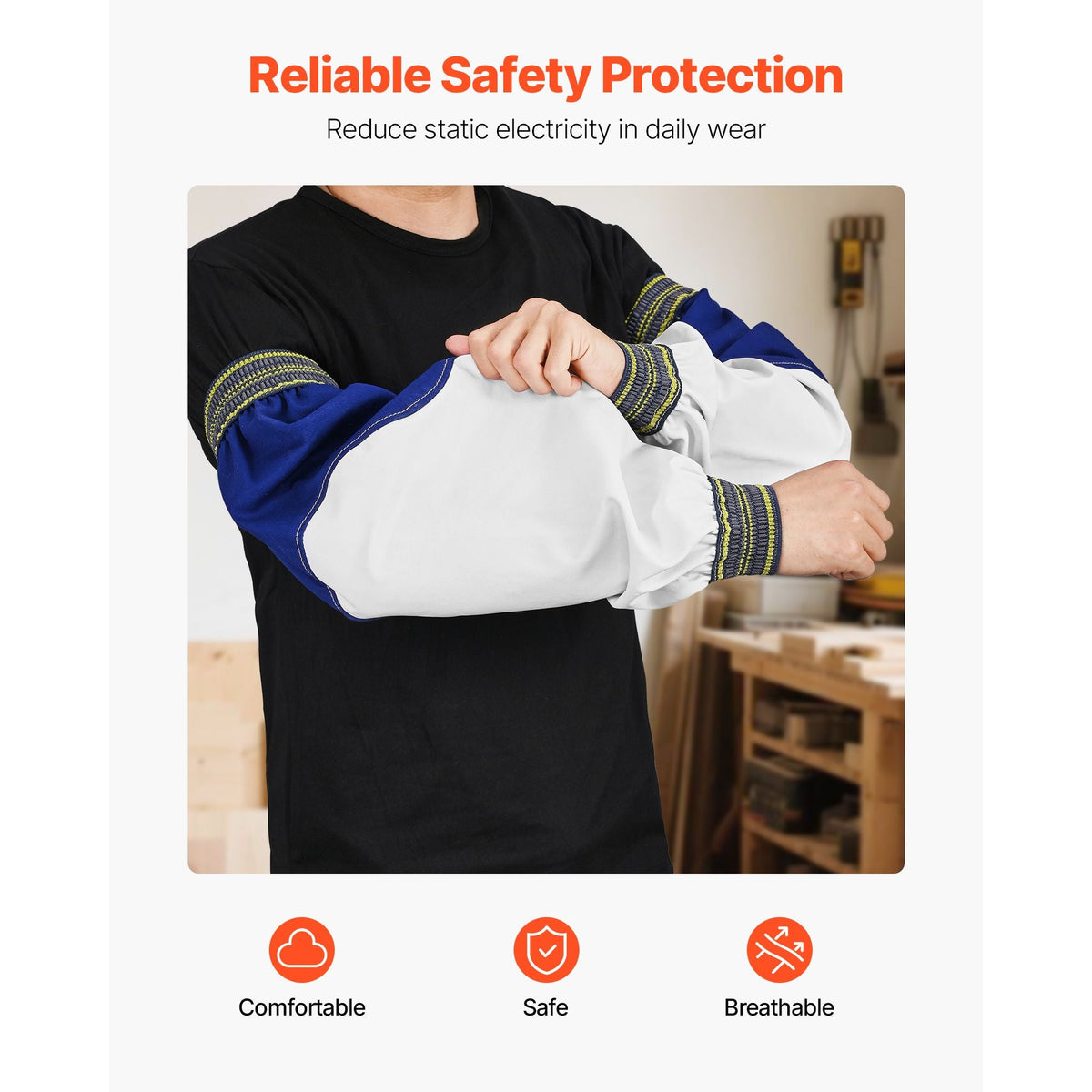 Flame Resistant Welding Sleeves, Heavy Duty Sheepskin & FR Cotton Arm Protection Sleeves for Men Women, Heat Resistant with Elastic Cuffs for Welding, Woodworking, Blacksmithing