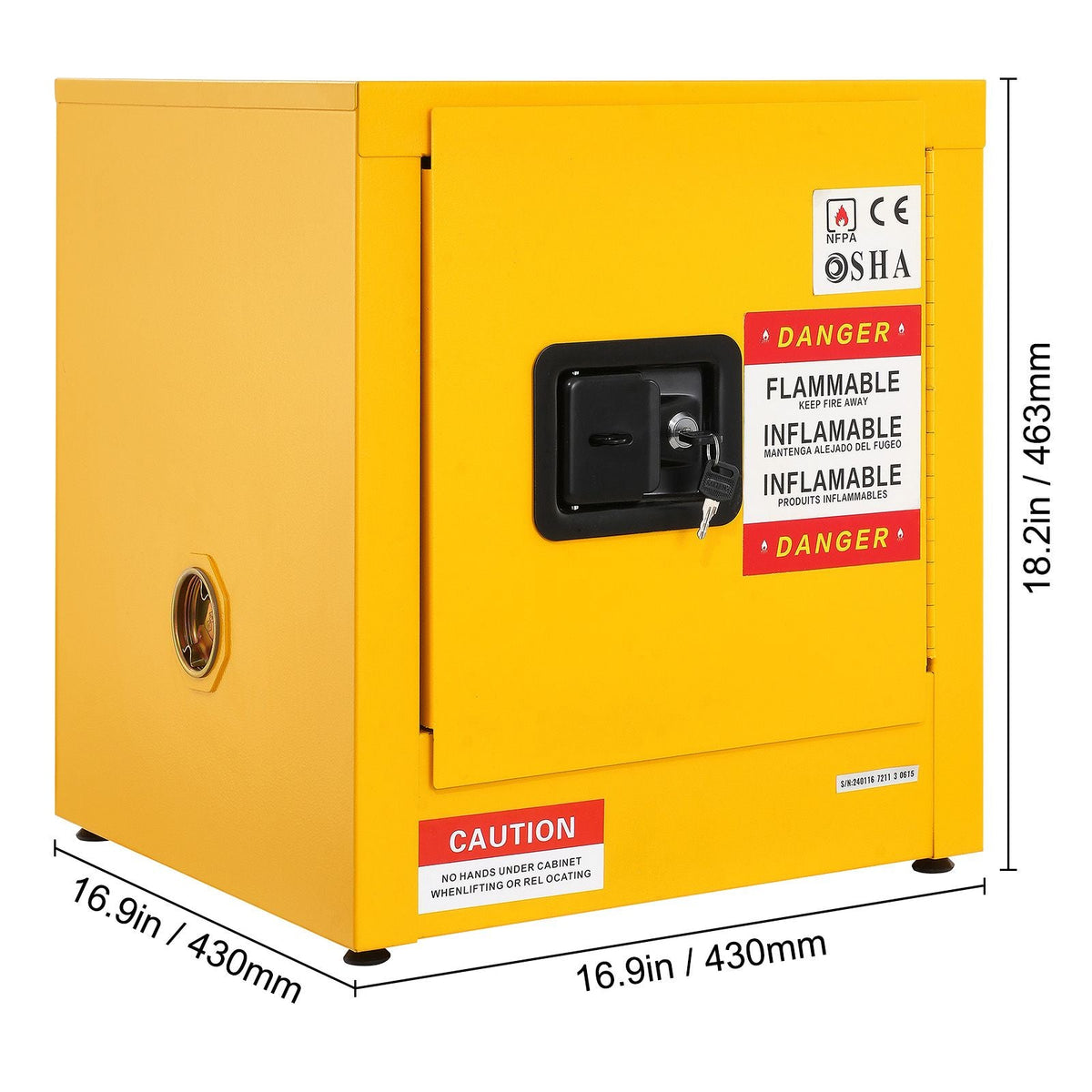 Flammable Cabinet 16.9" x 16.9" x 18.2", Galvanized Steel Safety Cabinet, Adjustable Shelf Flammable Storage Cabinet, for Commercial Industrial and Home Use