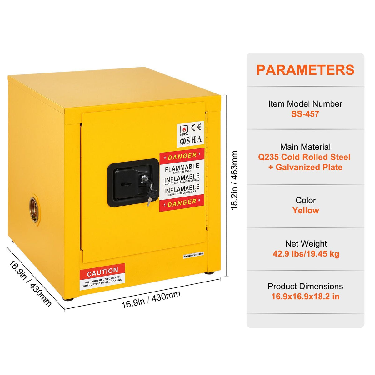 Flammable Cabinet 16.9" x 16.9" x 18.2", Galvanized Steel Safety Cabinet, Adjustable Shelf Flammable Storage Cabinet, for Commercial Industrial and Home Use