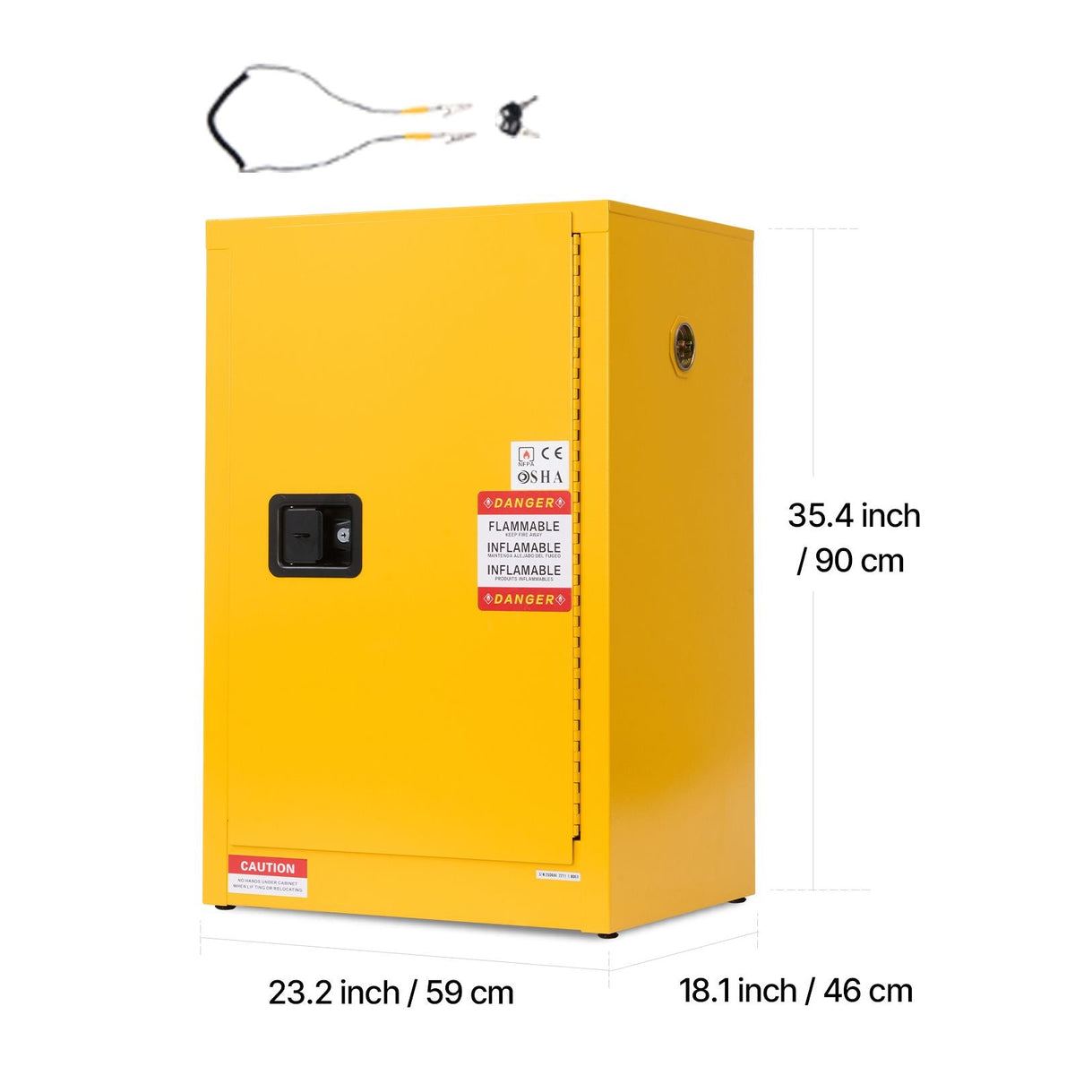 Flammable Cabinet, 23.2 x 18.1 x 35.4 Inch, 13 Gallon Flammable Storage Cabinet with Adjustable Shelf, Cold-Rolled and Galvanized Steel Fire Cabinets, for Commercial Industrial Home Use, Yellow