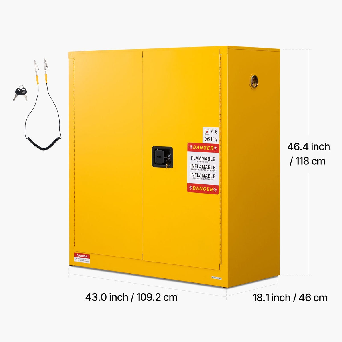Flammable Cabinet, 43.0 x 18.1 x 46.4 Inch, 29 Gallon Flammable Storage Cabinet with Adjustable Shelf, Cold-Rolled and Galvanized Steel Fire Cabinets, for Commercial Industrial Home Use, Yellow