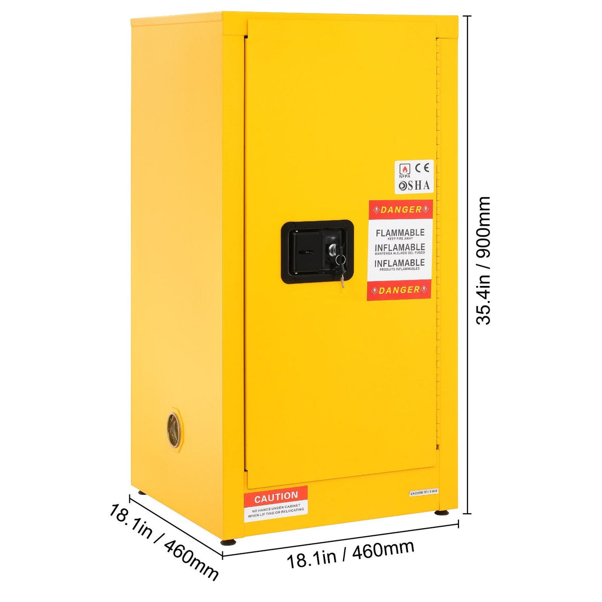 Flammable Safety Cabinet, 16 Gal, Cold-Rolled Steel Flammable Liquid Storage Cabinet, 18.1 x 18.1 x 35.4 in Explosion Proof with 2 Adjustable Shelves 1 Door for Commercial Industrial Use, Yellow