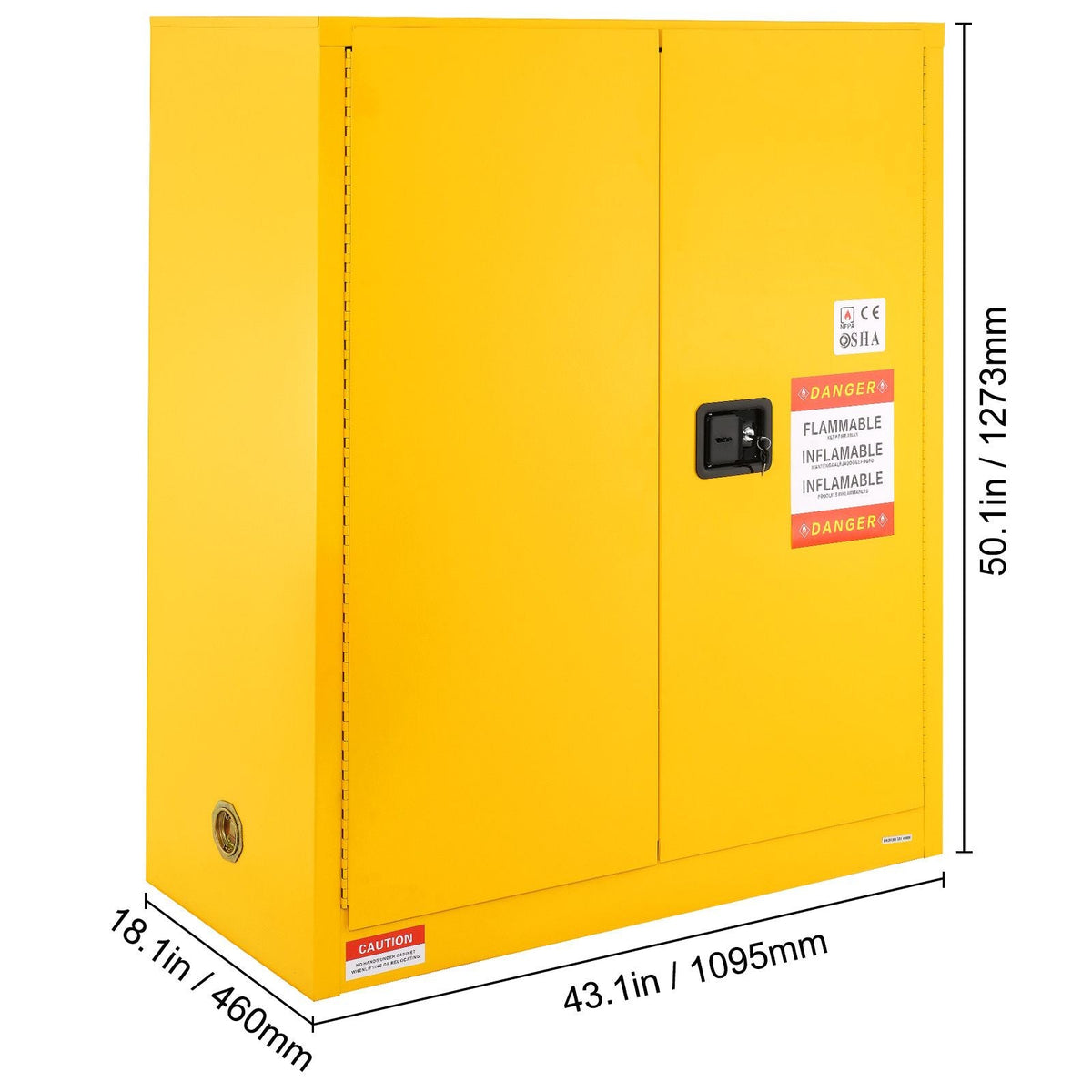 Flammable Storage Cabinet 34 Gal, 43.1x18.1x50.1 inch Cold-Rolled Steel Flammable Liquid Storage Cabinet Explosion Proof with 1 Adjustable Shelf 2 Manual Closing Doors for Industrial Use, Yellow