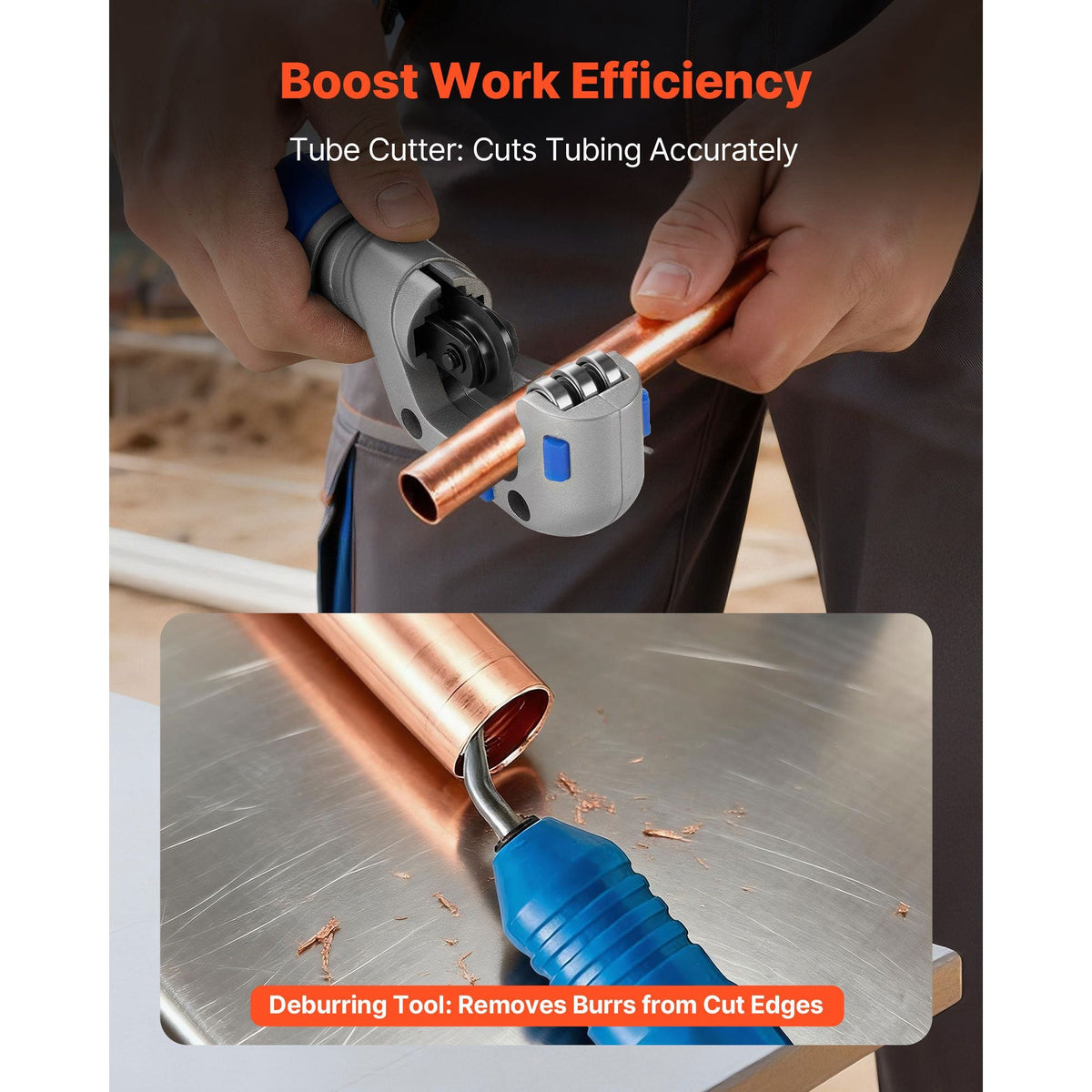 Flaring Tool HVAC, 45° Eccentric Single Flaring Tool for 1/4"-3/4" & 6-19mm Copper Aluminum Tubes - with Metric & SAE Clamps, Tube Cutter & Toolbox for Refrigeration Air Conditioner Repair