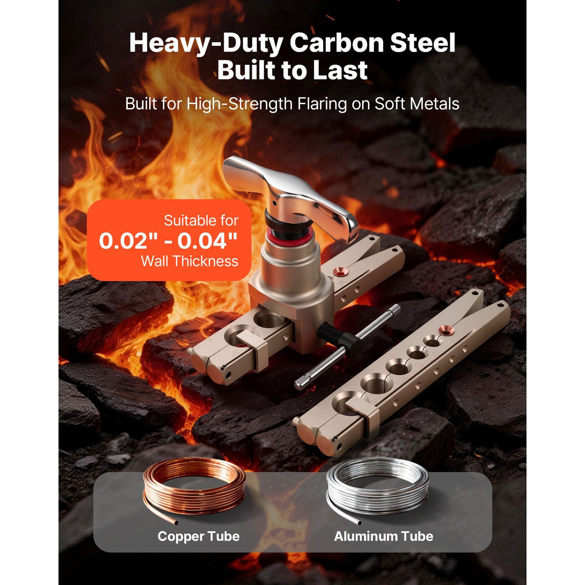 Flaring Tool HVAC, 45° Eccentric Single Flaring Tool for 1/4"-3/4" & 6-19mm Copper Aluminum Tubes - with Metric & SAE Clamps, Tube Cutter & Toolbox for Refrigeration Air Conditioner Repair