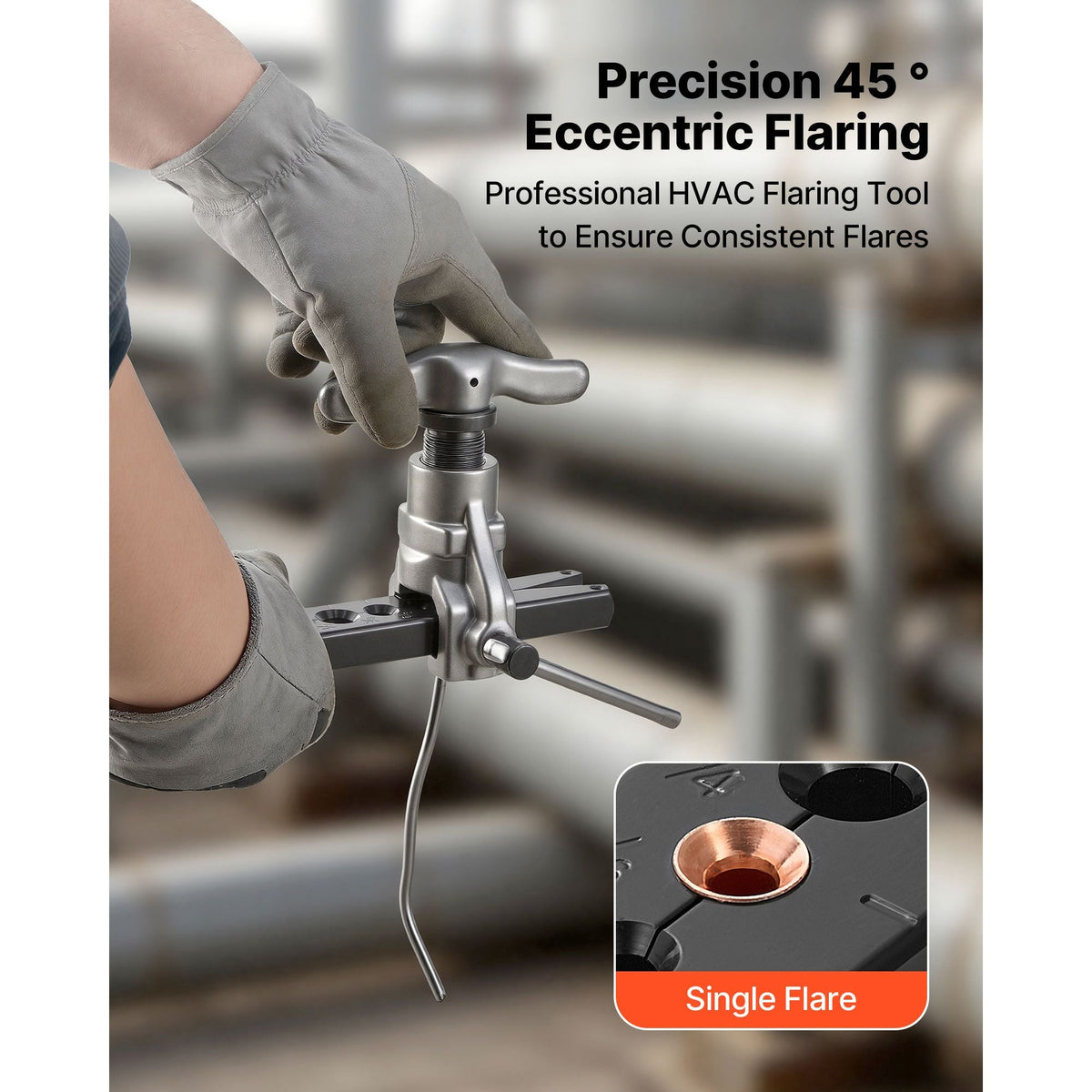 Flaring Tool HVAC, 45° Eccentric Single Flaring Tool for 3/16" - 3/4" Copper Aluminum Tubes, Copper Pipe Flare Tool Kit for Refrigeration Air Conditioner Repair - Toolbox Included