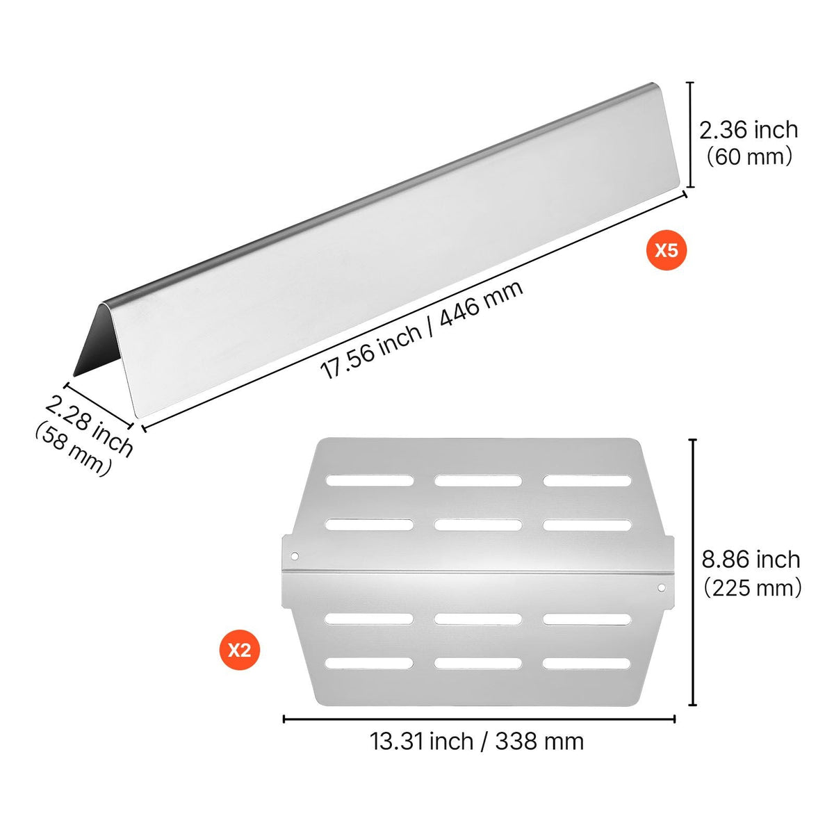 Flavorizer Bars and Heat Deflectors, 17 inch Grill Replacement Part, for Weber Genesis 300 Series Grills, Including E310 E320 E330 S310 S320 S330, Stainless Steel Thicker Heat Plate, 7 Pack