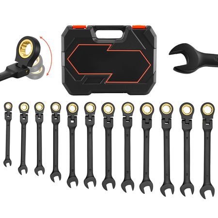 Flex-Head Ratcheting Wrench Set, 24-Piece SAE and Metric, 72 Teeth, Cr-V Steel Ratchet Flexible Combination Wrench Set with Storage Case, for General Household and Automotive Repairs, Black