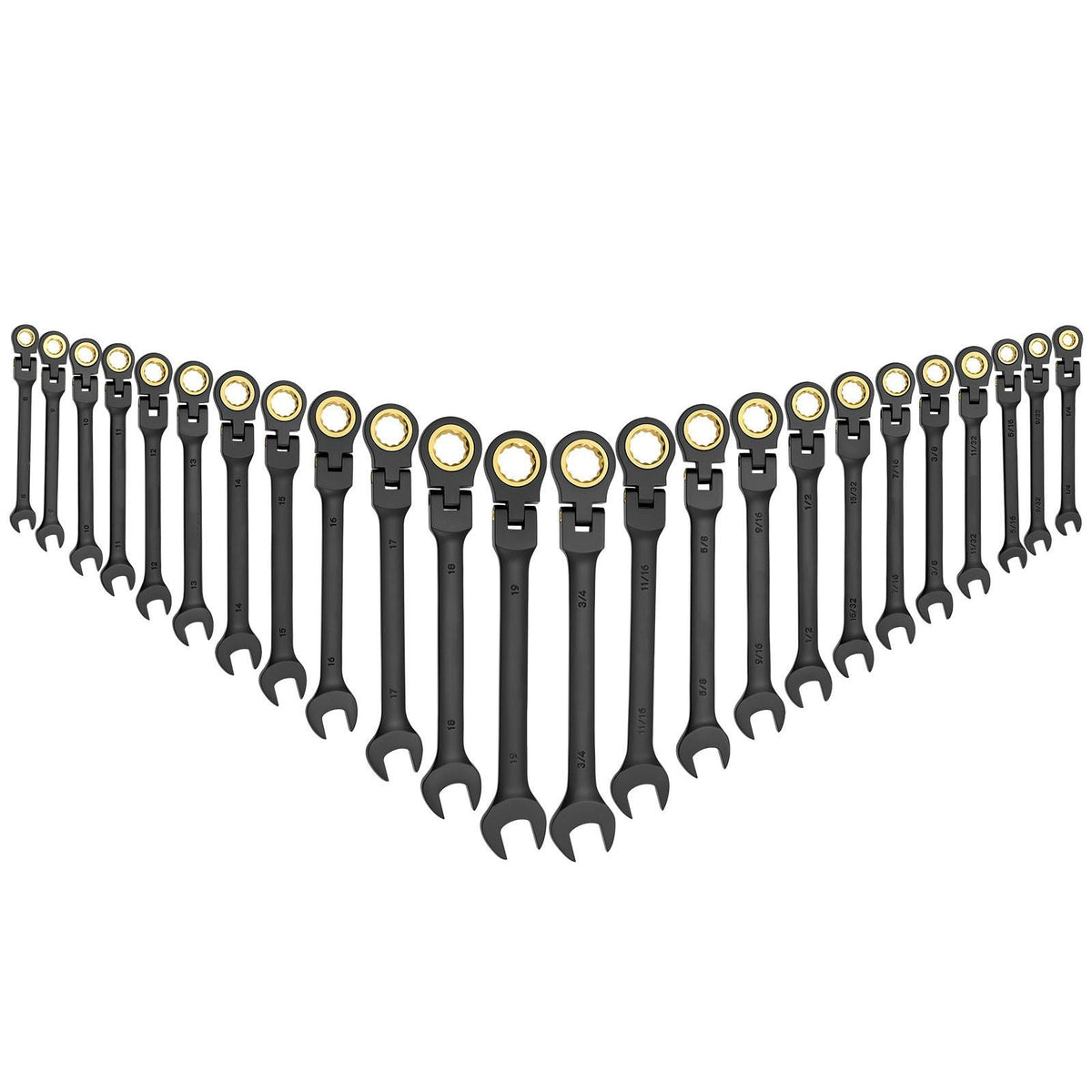 Flex-Head Ratcheting Wrench Set, 24-Piece SAE and Metric, 72 Teeth, Cr-V Steel Ratchet Flexible Combination Wrench Set with Storage Case, for General Household and Automotive Repairs, Black