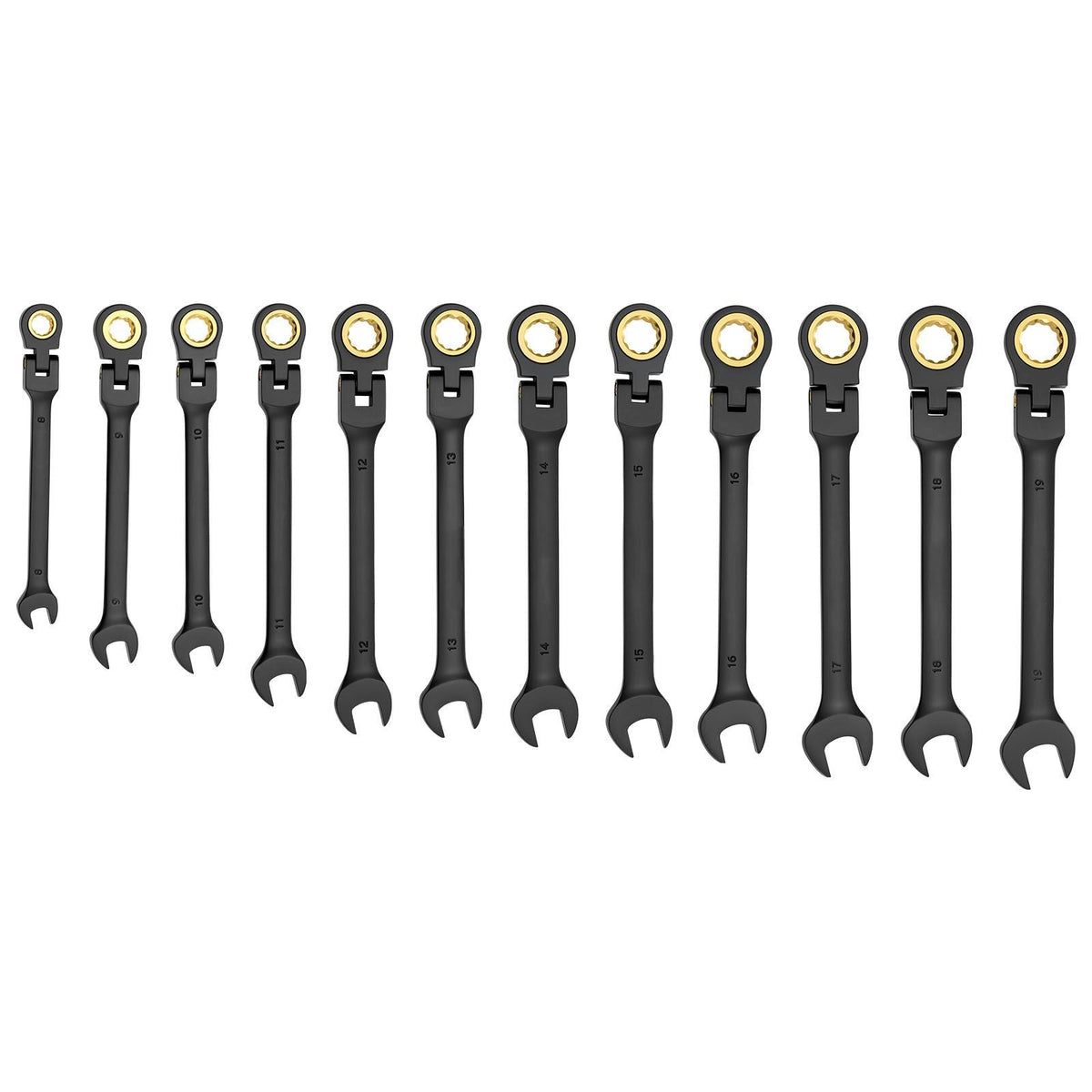Flex-Head Ratcheting Wrench Set, 24-Piece SAE and Metric, 72 Teeth, Cr-V Steel Ratchet Flexible Combination Wrench Set with Storage Case, for General Household and Automotive Repairs, Black