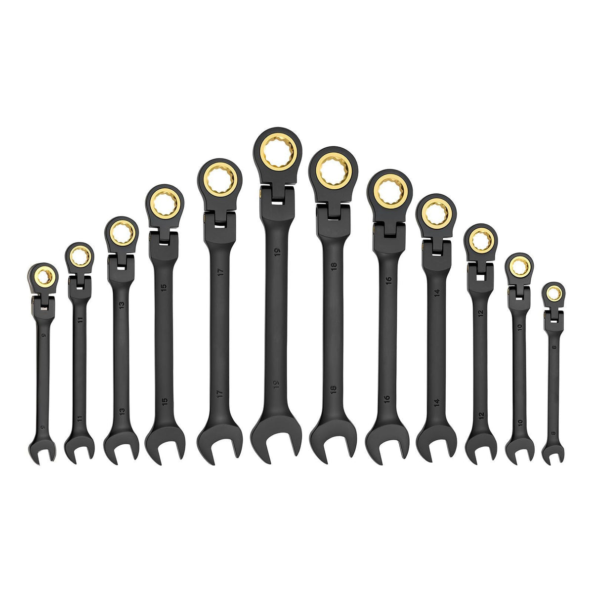Flex-Head Ratcheting Wrench Set, 24-Piece SAE and Metric, 72 Teeth, Cr-V Steel Ratchet Flexible Combination Wrench Set with Storage Case, for General Household and Automotive Repairs, Black