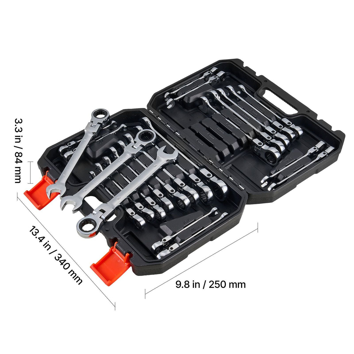 Flex-Head Ratcheting Wrench Set, 24-Piece SAE and Metric, 72 Teeth, Cr-V Steel Ratchet Flexible Combination Wrench Set with Storage Case, for General Household and Automotive Repairs, Silver