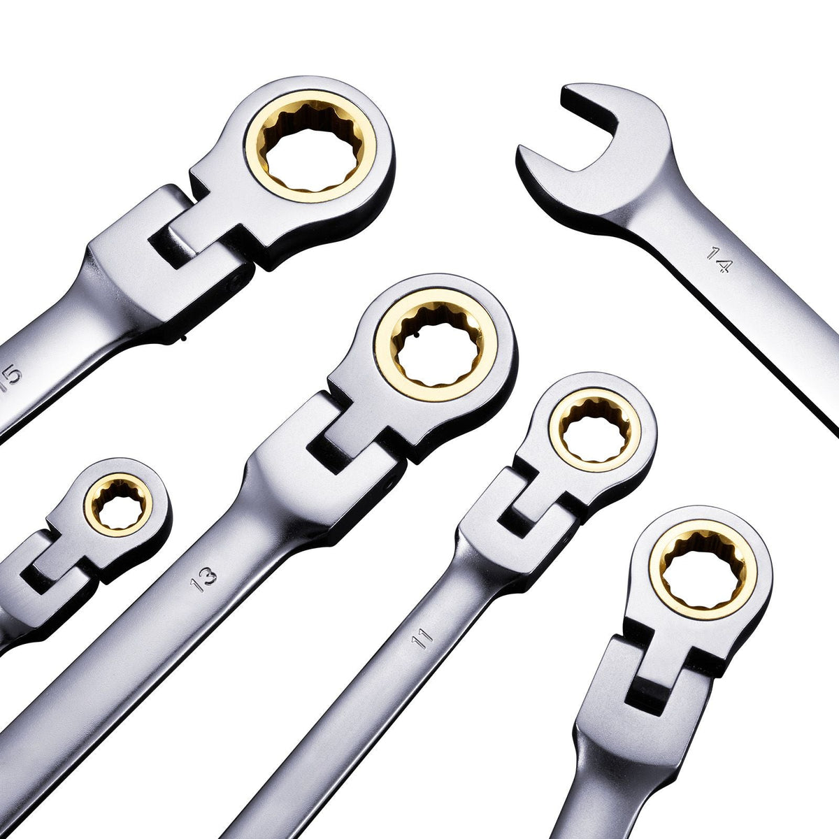 Flex-Head Ratcheting Wrench Set, 8-piece Combination Wrench Set with Roll-up Pouch, Cr-V Steel Flexible Ratcheting Wrench Set Metric 8 mm to 17 mm, Ideal for General Household, Auto Repairs