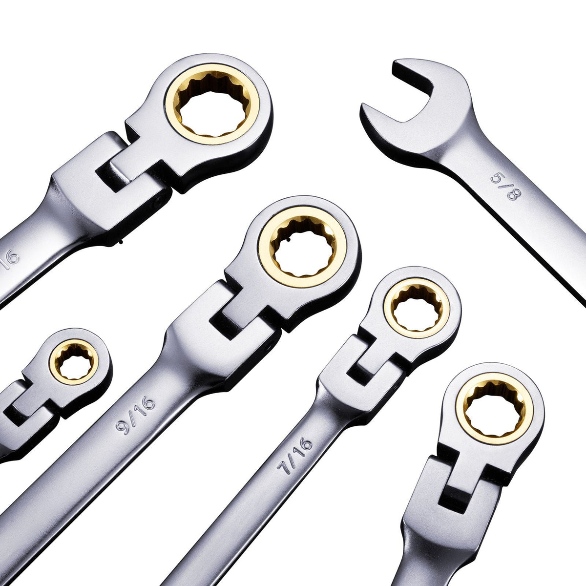 Flex-Head Ratcheting Wrench Set, 8-piece Combination Wrench Set with Roll-up Pouch, Cr-V Steel Flexible Ratcheting Wrench Set SAE 5/16" to 3/4", Ideal for General Household, Workshop, Garage