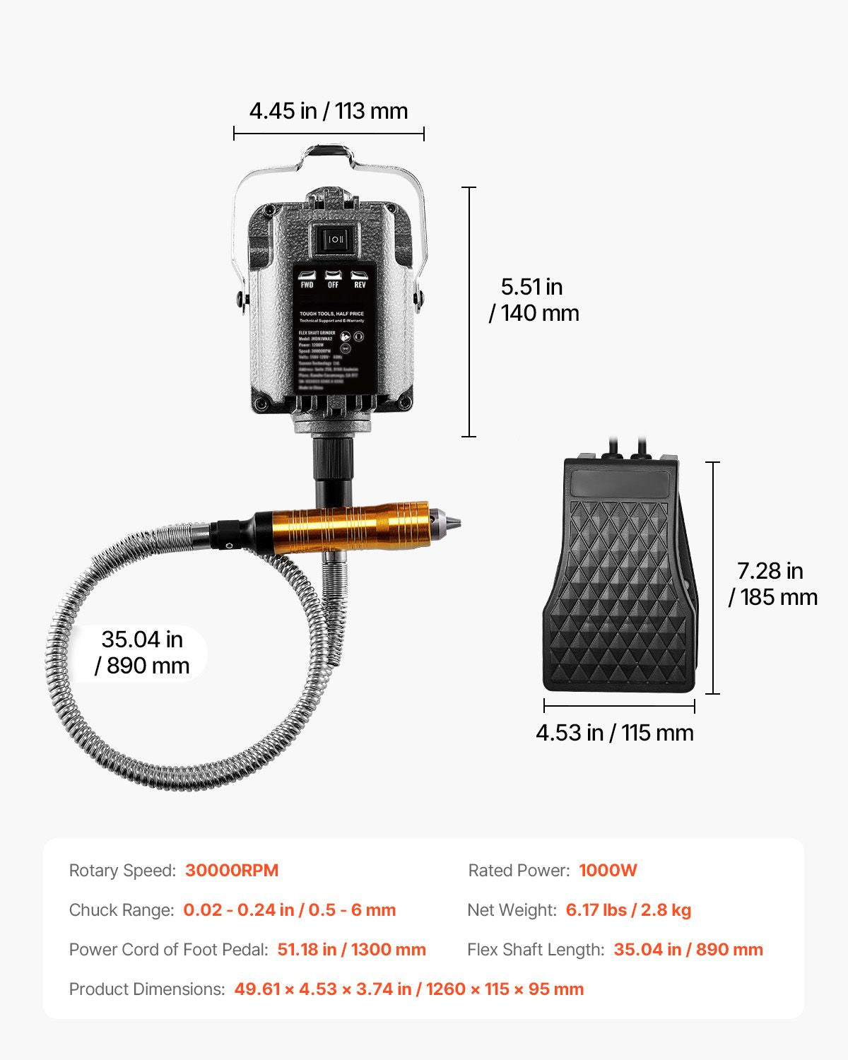 Flex Shaft Grinder, 1000W 30,000RPM Electric Flex Shaft Rotary Tool Carver, Multi-functional Hanging Grinding Machine with 31PCS Accessories & Foot Pedal for Carving Buffing Drilling Polishing