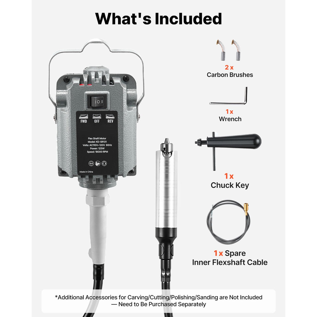 Flex Shaft Grinder, 125W 18000RPM Electric Flex Shaft Rotary Tool, Foot Pedal Control Hanging Carver Grinder with Forward-Reverse Rotation for Carving Buffing Engraving Polishing