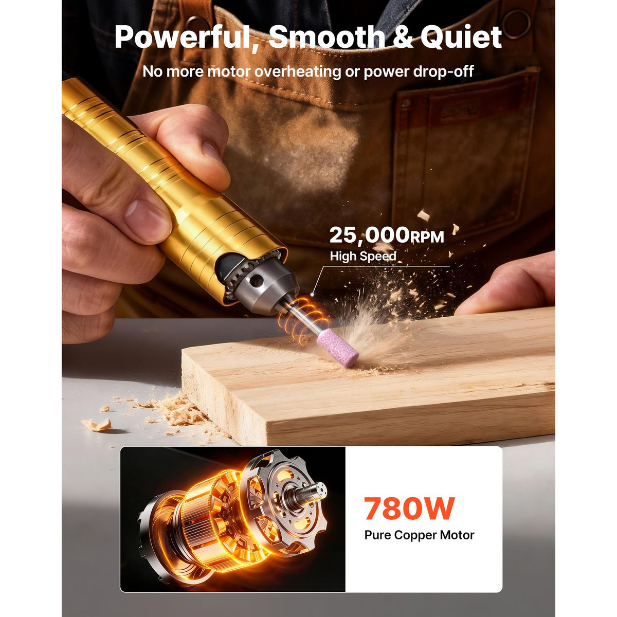 Flex Shaft Grinder, 780W 25000RPM Electric Flex Shaft Rotary Tool, Foot-Pedal Control Hanging Carver Grinder with 112PCS Accessory Kit for Sanding Buffing Polishing Cutting
