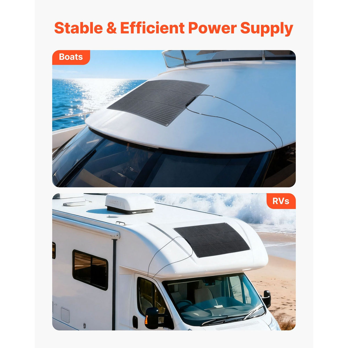 Flexible Solar Panel, 100W Semi-Flexible Bendable Monocrystalline Solar Panel, 23% Efficiency Mono Off-Grid Charger with MC4 Output, IP67 Waterproof for Marine RV Car Cabin Curved Surfaces