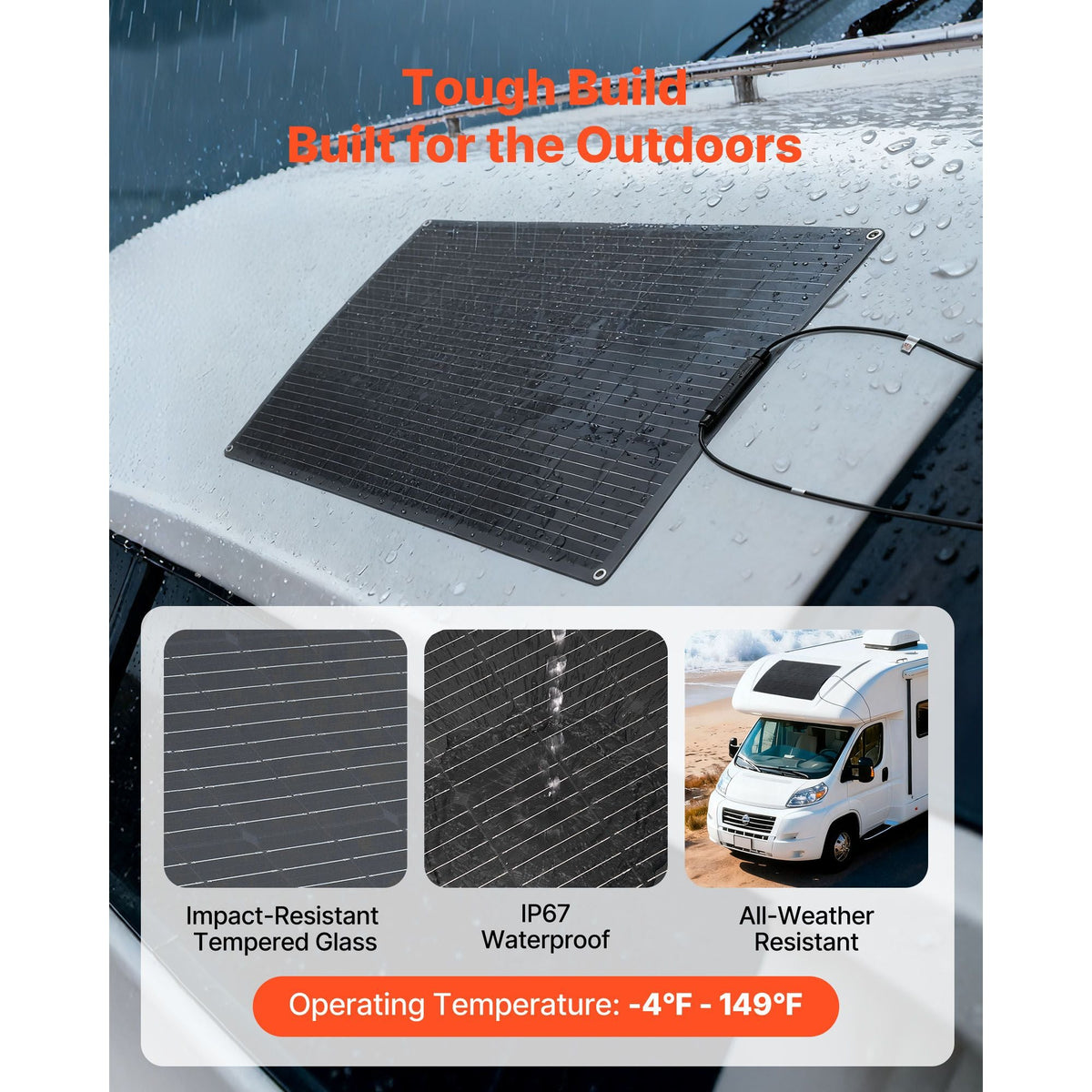 Flexible Solar Panel, 100W Semi-Flexible Bendable Monocrystalline Solar Panel, 23% Efficiency Mono Off-Grid Charger with MC4 Output, IP67 Waterproof for Marine RV Car Cabin Curved Surfaces