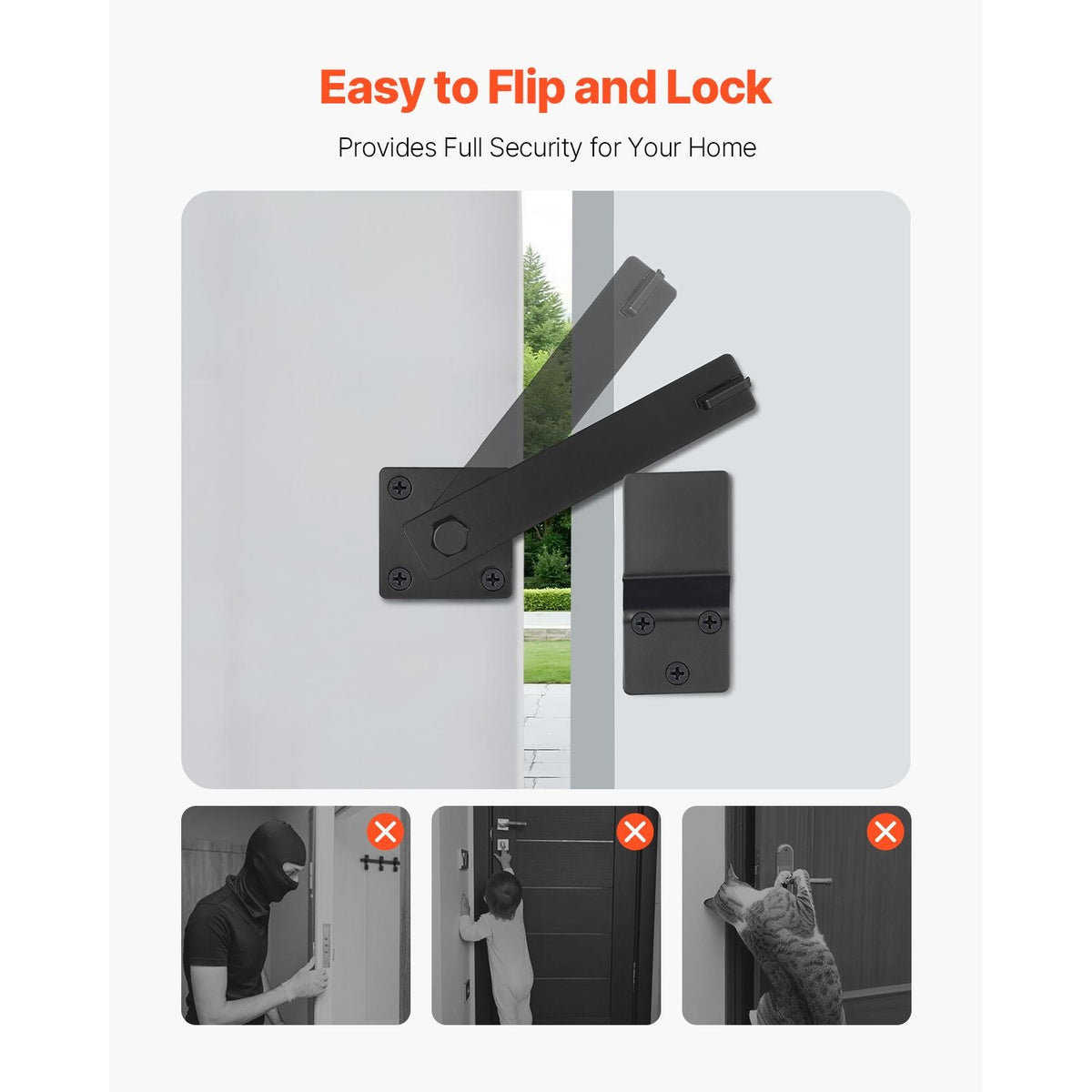 Flip Gate Latch, Metal Heavy Duty Gate Latches, Flip Latch Hardware with High Hardness, 360° Rotating Latches, Matte Powder Coating Finish, Ideal for Fence, Garage, Pool, Garden, Black