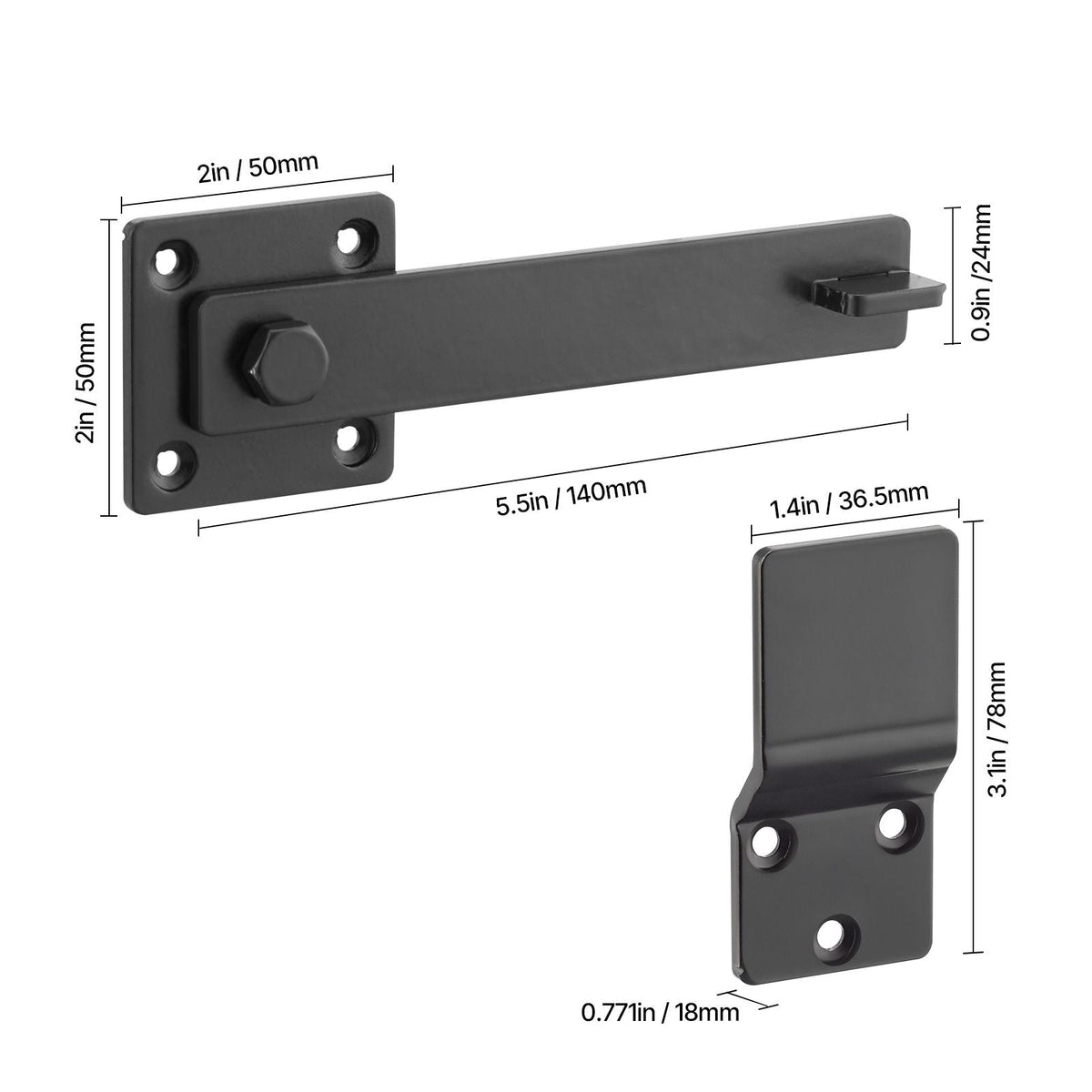 Flip Gate Latch, Metal Heavy Duty Gate Latches, Flip Latch Hardware with High Hardness, 360° Rotating Latches, Matte Powder Coating Finish, Ideal for Fence, Garage, Pool, Garden, Black