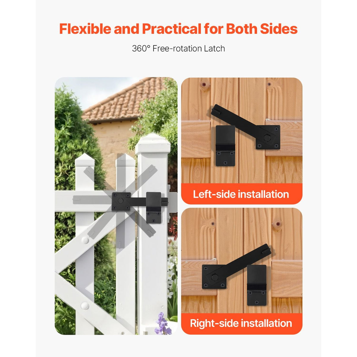 Flip Gate Latch, Metal Heavy Duty Gate Latches, Flip Latch Hardware with High Hardness, 360° Rotating Latches, Matte Powder Coating Finish, Ideal for Fence, Garage, Pool, Garden, Black