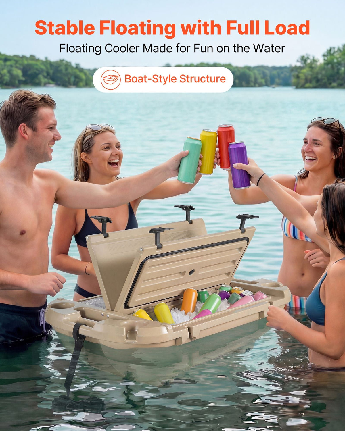 Floating Cooler, 40 QT Floating Ice Chest with Dry Storage & Tow Rope, Premium LLDPE Amphibious Drink Cooler for Water & Land, Cruise Smoothly Stable on Lake, River, Pool, Beach, Kayak, Apricot