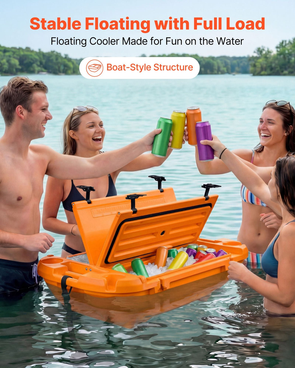 Floating Cooler, 40 QT Floating Ice Chest with Dry Storage & Tow Rope, Premium LLDPE Amphibious Drink Cooler for Water & Land, Cruise Smoothly Stable on Lake, River, Pool, Beach, Kayak, Orange