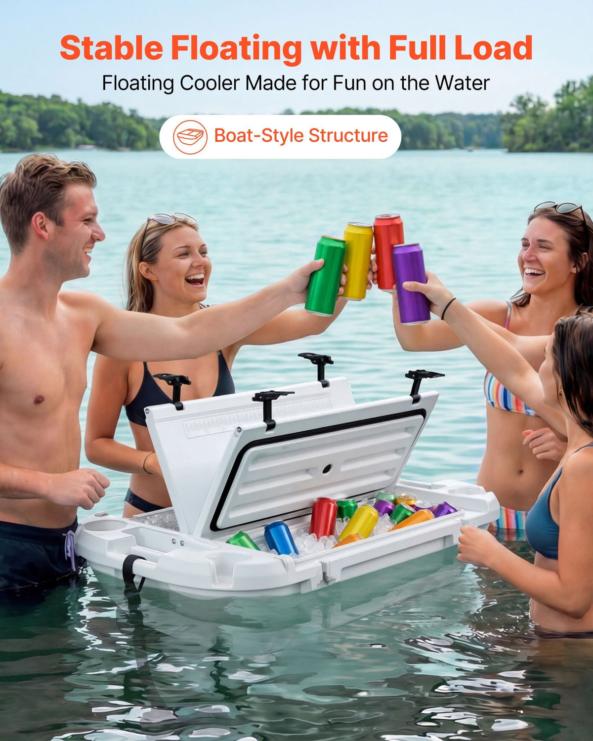Floating Cooler, 40 QT Floating Ice Chest with Dry Storage & Tow Rope, Premium LLDPE Amphibious Drink Cooler for Water & Land, Cruise Smoothly Stable on Lake, River, Pool, Beach, Kayak, White