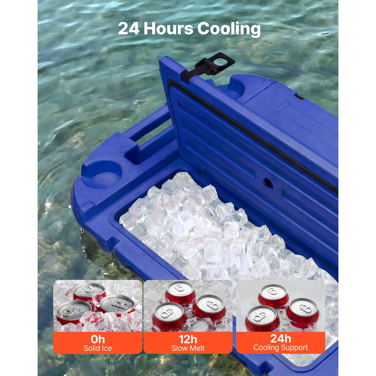 Floating Cooler, 40 QT Floating Ice Chest with Dry Storage, Wheels & Tow Rope, Premium LLDPE Amphibious Drink Cooler for Water & Land, Cruise Stable on Lake, River, Pool, Beach, Kayak, Deep Blue