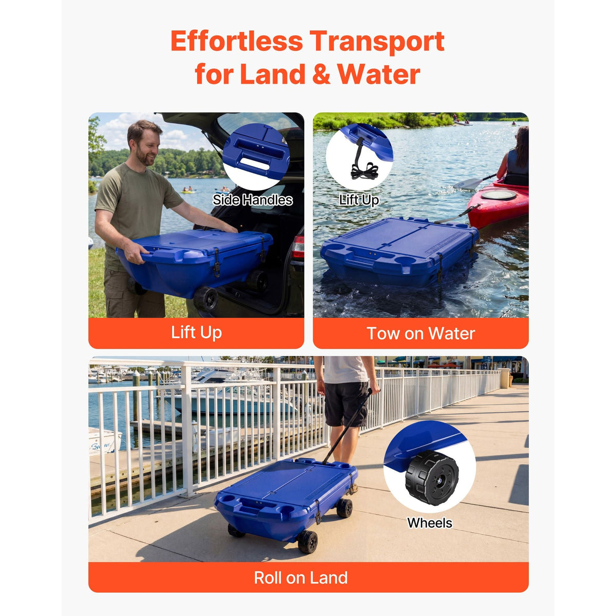 Floating Cooler, 40 QT Floating Ice Chest with Dry Storage, Wheels & Tow Rope, Premium LLDPE Amphibious Drink Cooler for Water & Land, Cruise Stable on Lake, River, Pool, Beach, Kayak, Deep Blue