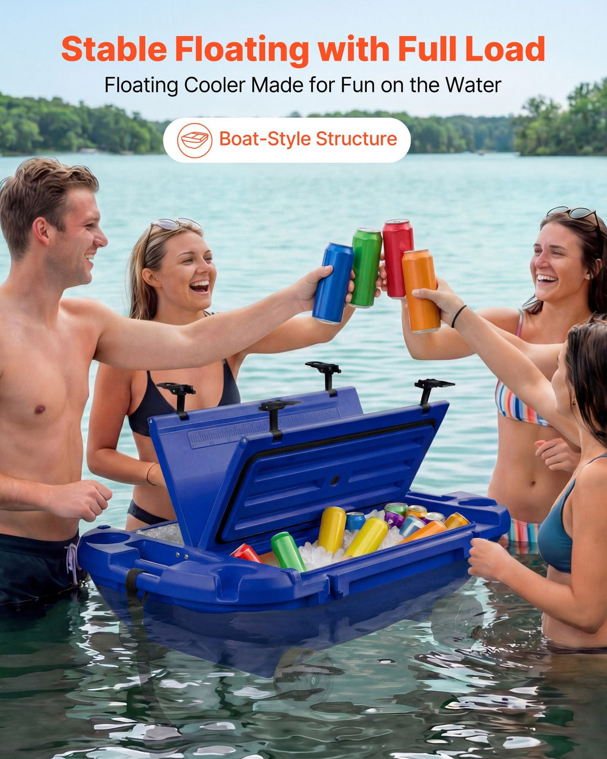 Floating Cooler, 40 QT Floating Ice Chest with Dry Storage, Wheels & Tow Rope, Premium LLDPE Amphibious Drink Cooler for Water & Land, Cruise Stable on Lake, River, Pool, Beach, Kayak, Deep Blue