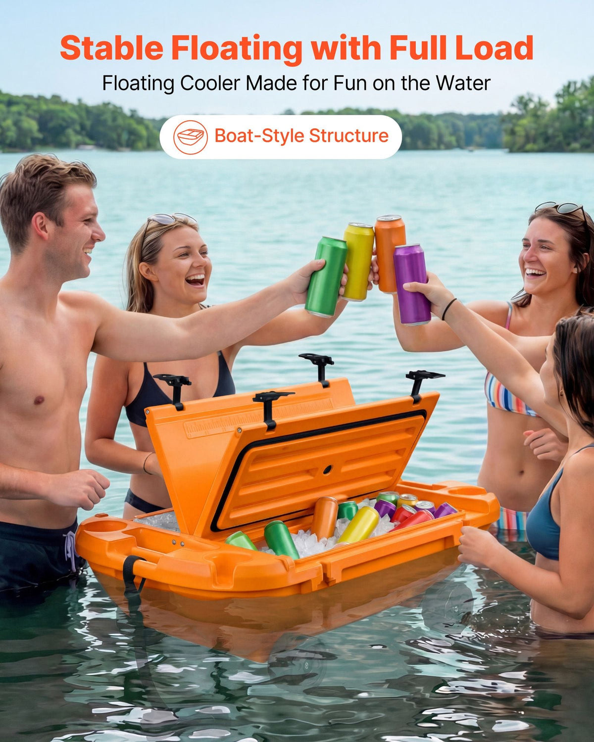 Floating Cooler, 40 QT Floating Ice Chest with Dry Storage, Wheels & Tow Rope, Premium LLDPE Amphibious Drink Cooler for Water & Land, Cruise Stable on Lake, River, Pool, Beach, Kayak, Orange