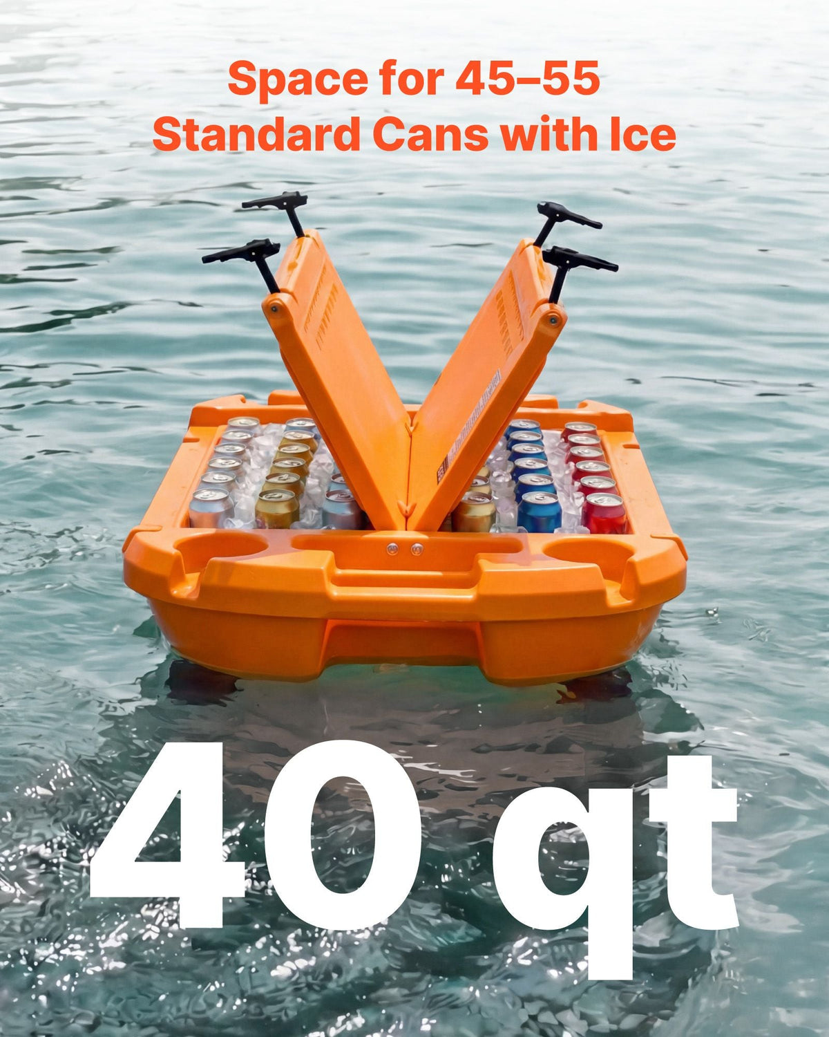 Floating Cooler, 40 QT Floating Ice Chest with Dry Storage, Wheels & Tow Rope, Premium LLDPE Amphibious Drink Cooler for Water & Land, Cruise Stable on Lake, River, Pool, Beach, Kayak, Orange