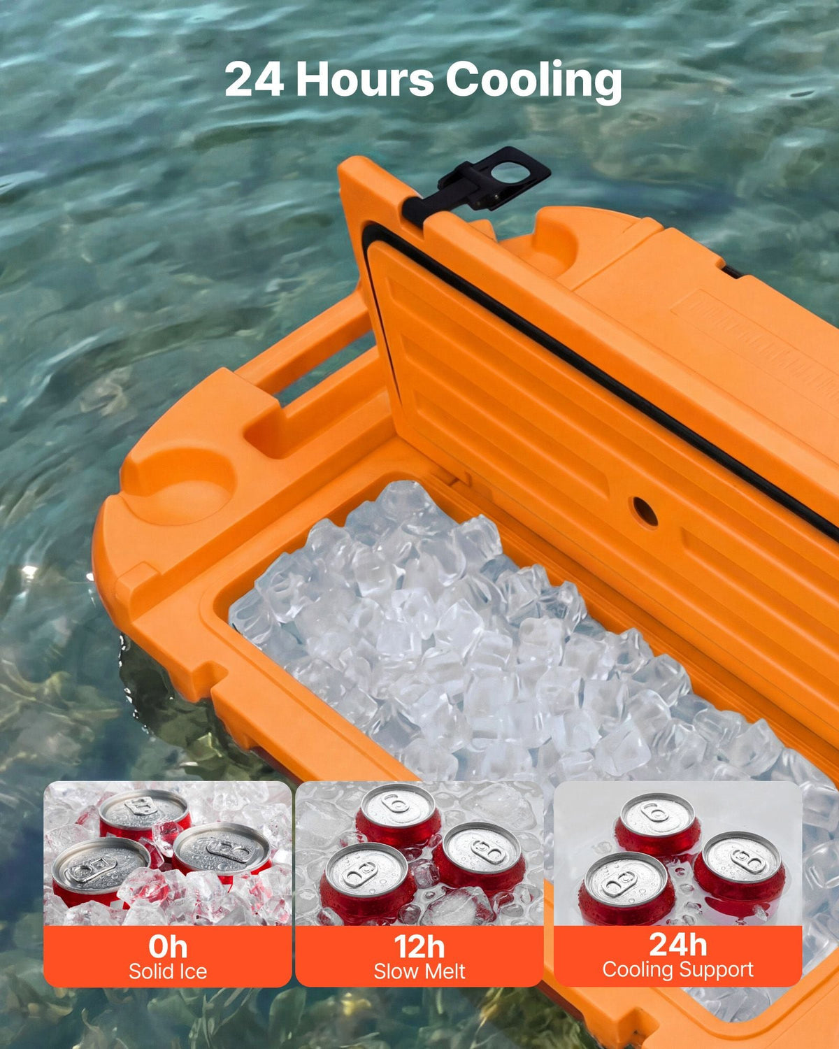 Floating Cooler, 40 QT Floating Ice Chest with Dry Storage, Wheels & Tow Rope, Premium LLDPE Amphibious Drink Cooler for Water & Land, Cruise Stable on Lake, River, Pool, Beach, Kayak, Orange