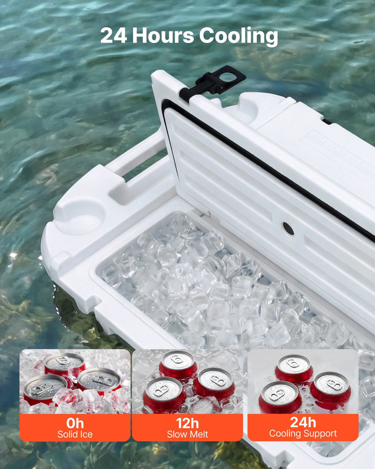 Floating Cooler, 40 QT Floating Ice Chest with Dry Storage, Wheels & Tow Rope, Premium LLDPE Amphibious Drink Cooler for Water & Land, Cruise Stable on Lake, River, Pool, Beach, Kayak, White
