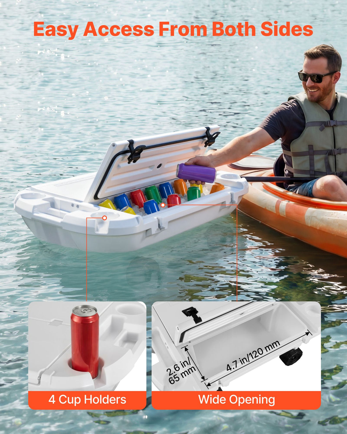 Floating Cooler, 40 QT Floating Ice Chest with Dry Storage, Wheels & Tow Rope, Premium LLDPE Amphibious Drink Cooler for Water & Land, Cruise Stable on Lake, River, Pool, Beach, Kayak, White